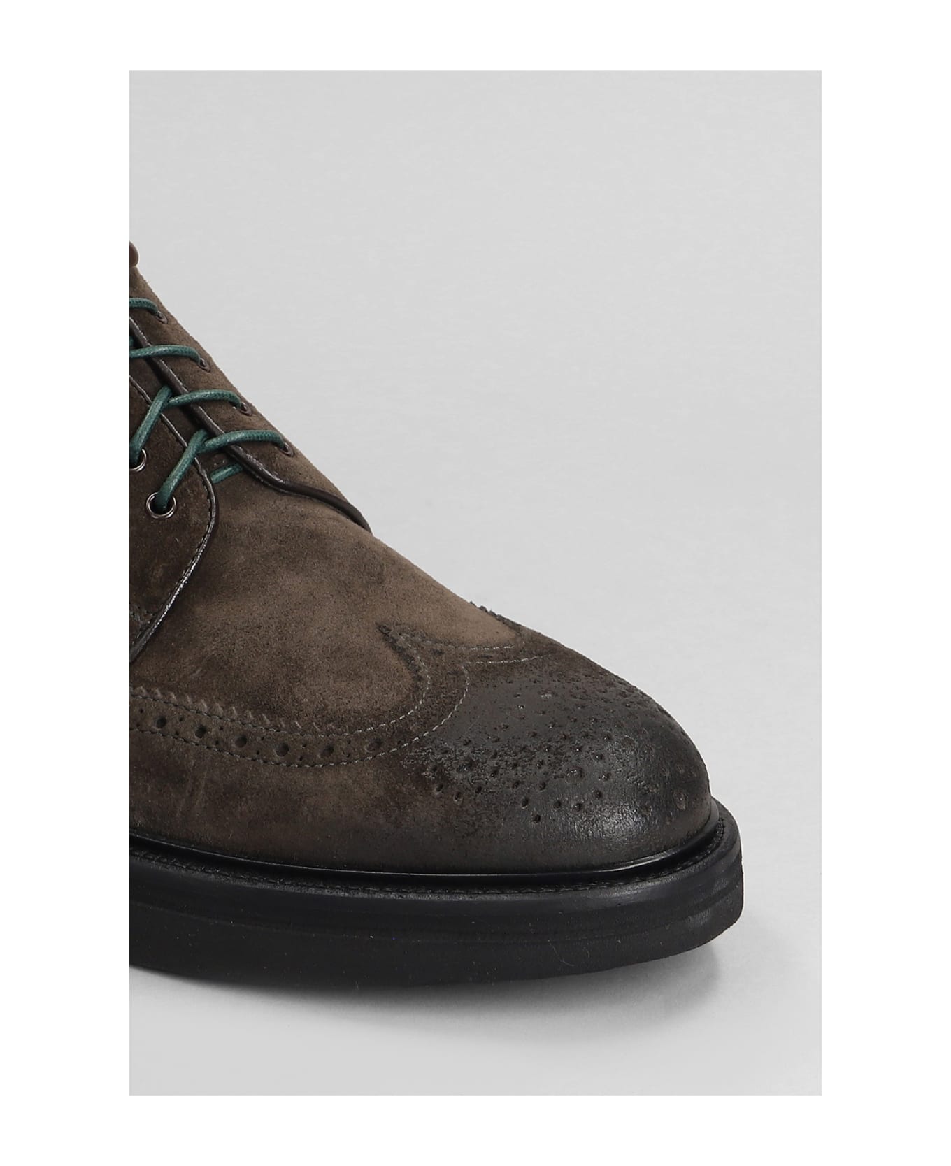 Green George Lace Up Shoes In Brown Suede - brown