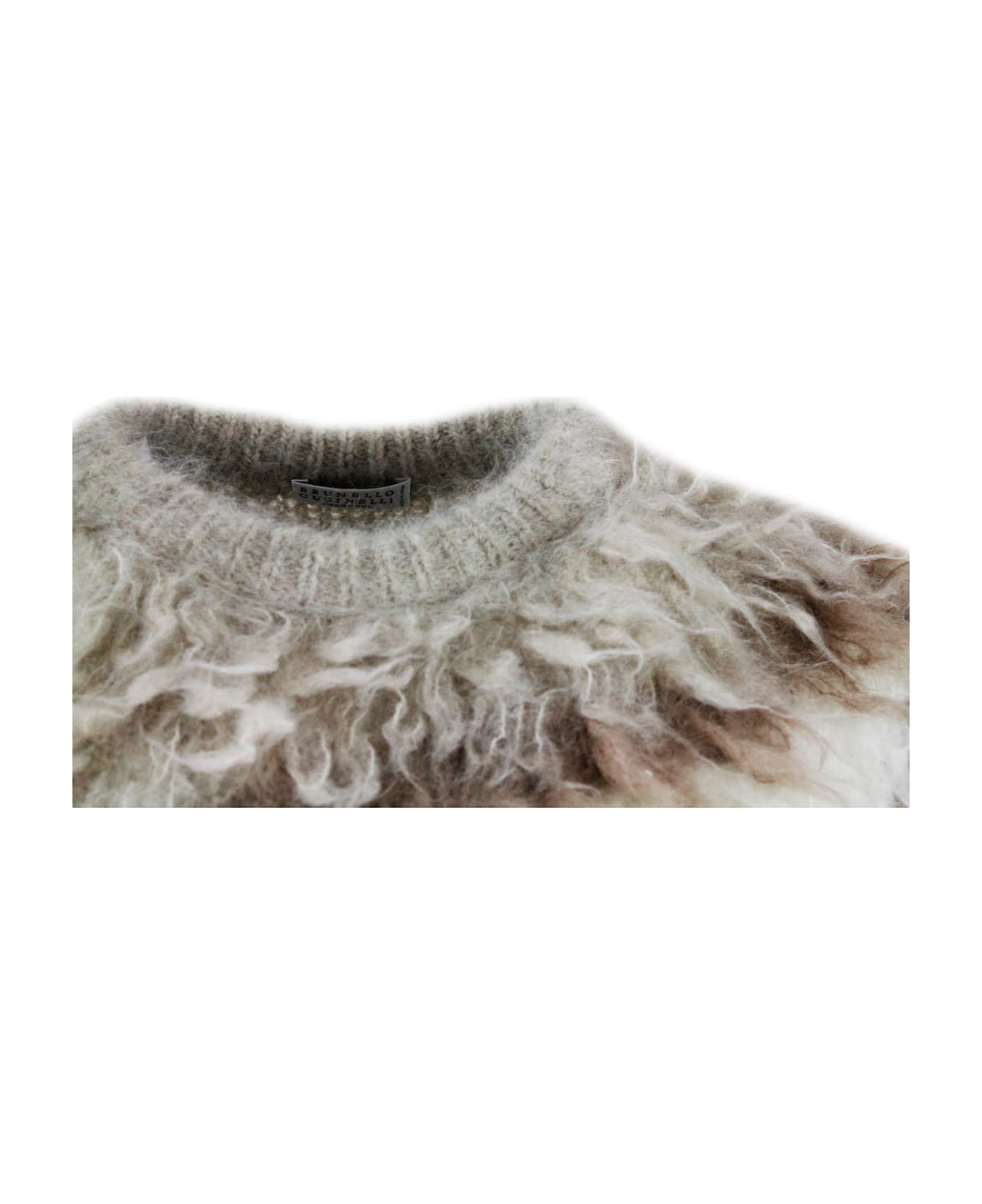 Brunello Cucinelli Mohair Intarsia Sweater With Monili On The Back Neck - Beige