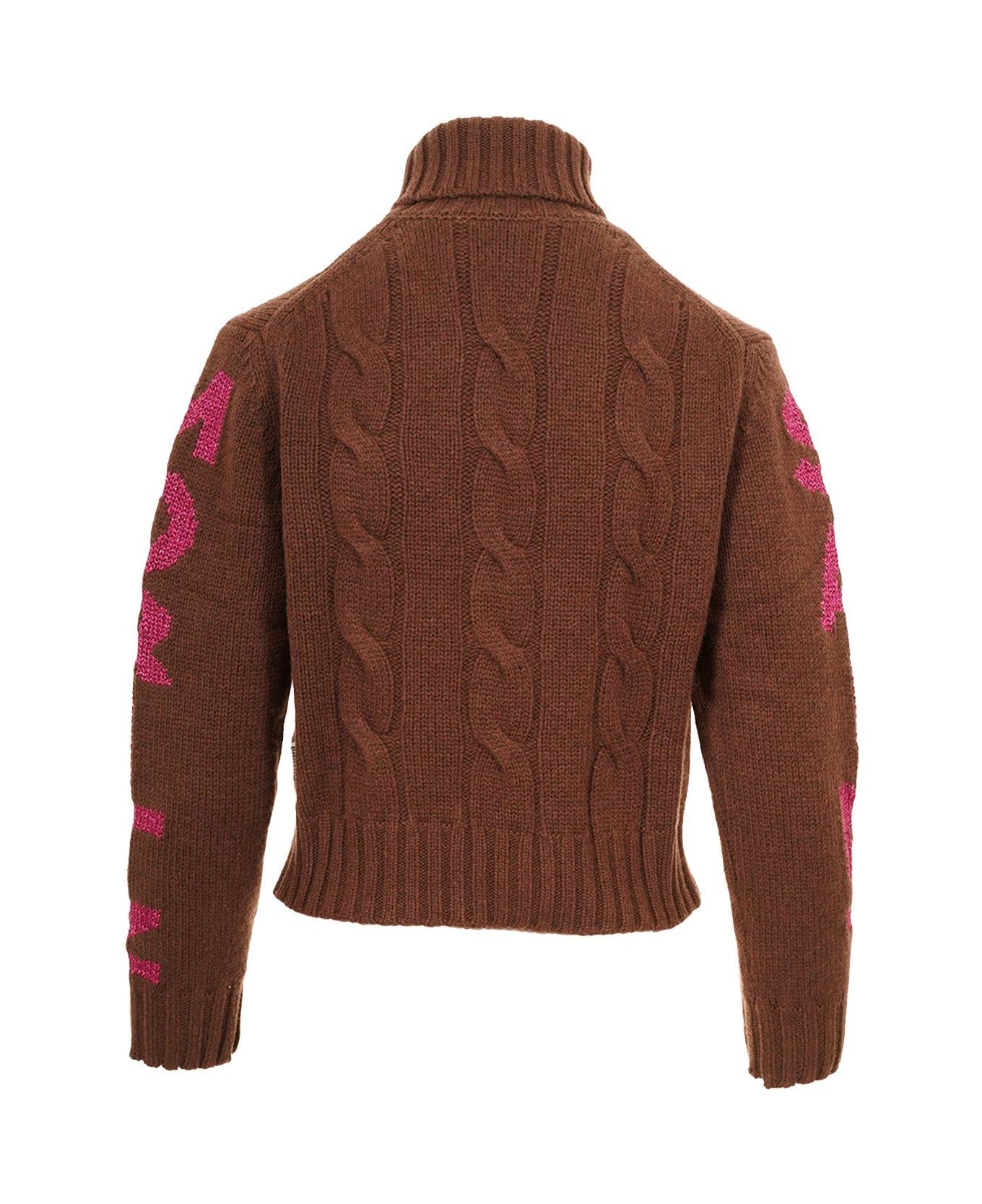MC2 Saint Barth Logo Intarsia-knit Turtleneck Jumper Sweater - MARRONE