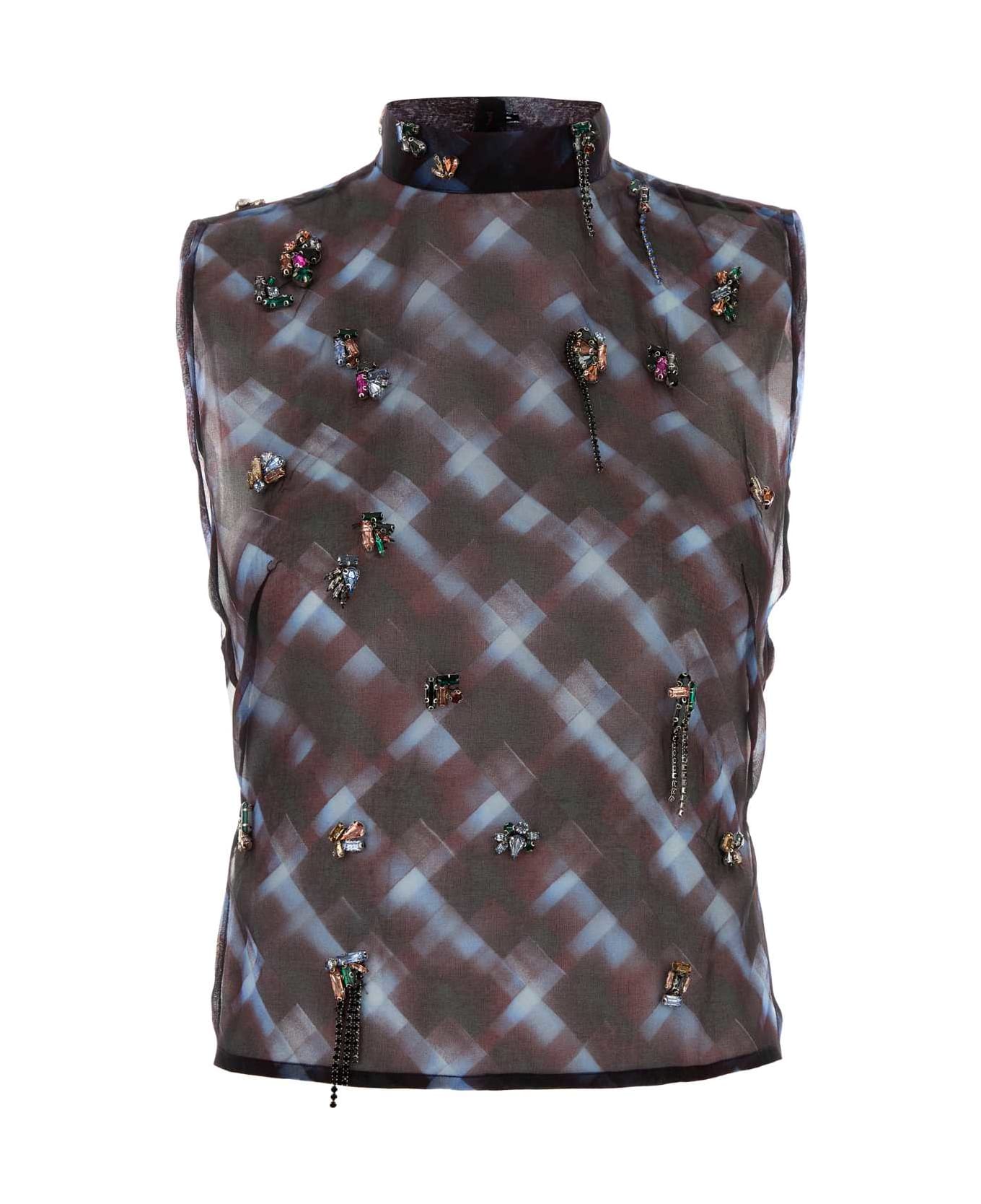 Dries Van Noten Printed Silk Carmasa Top - BURGUNDY