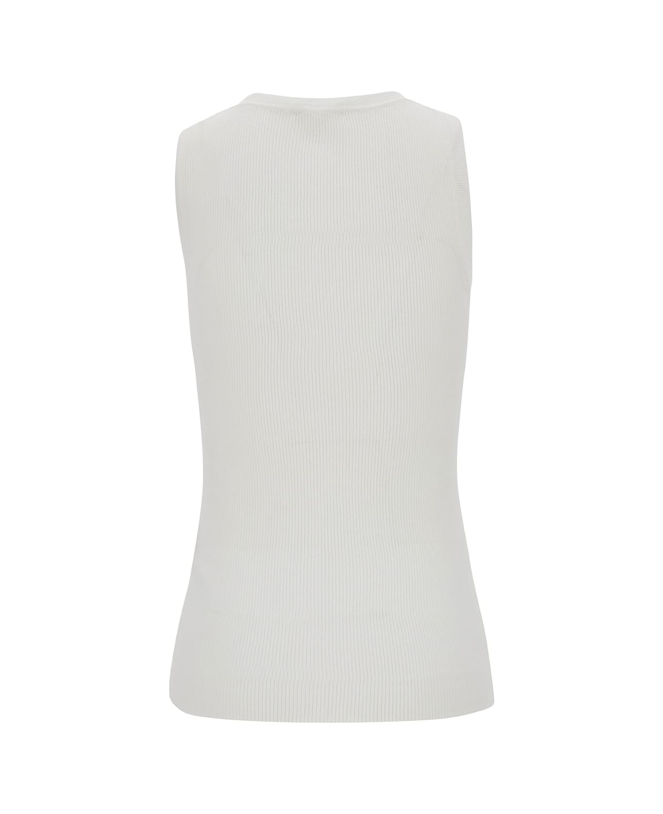 Parosh White Ribbed Tank Top With U Neckline In Cotton Blend Woman - White