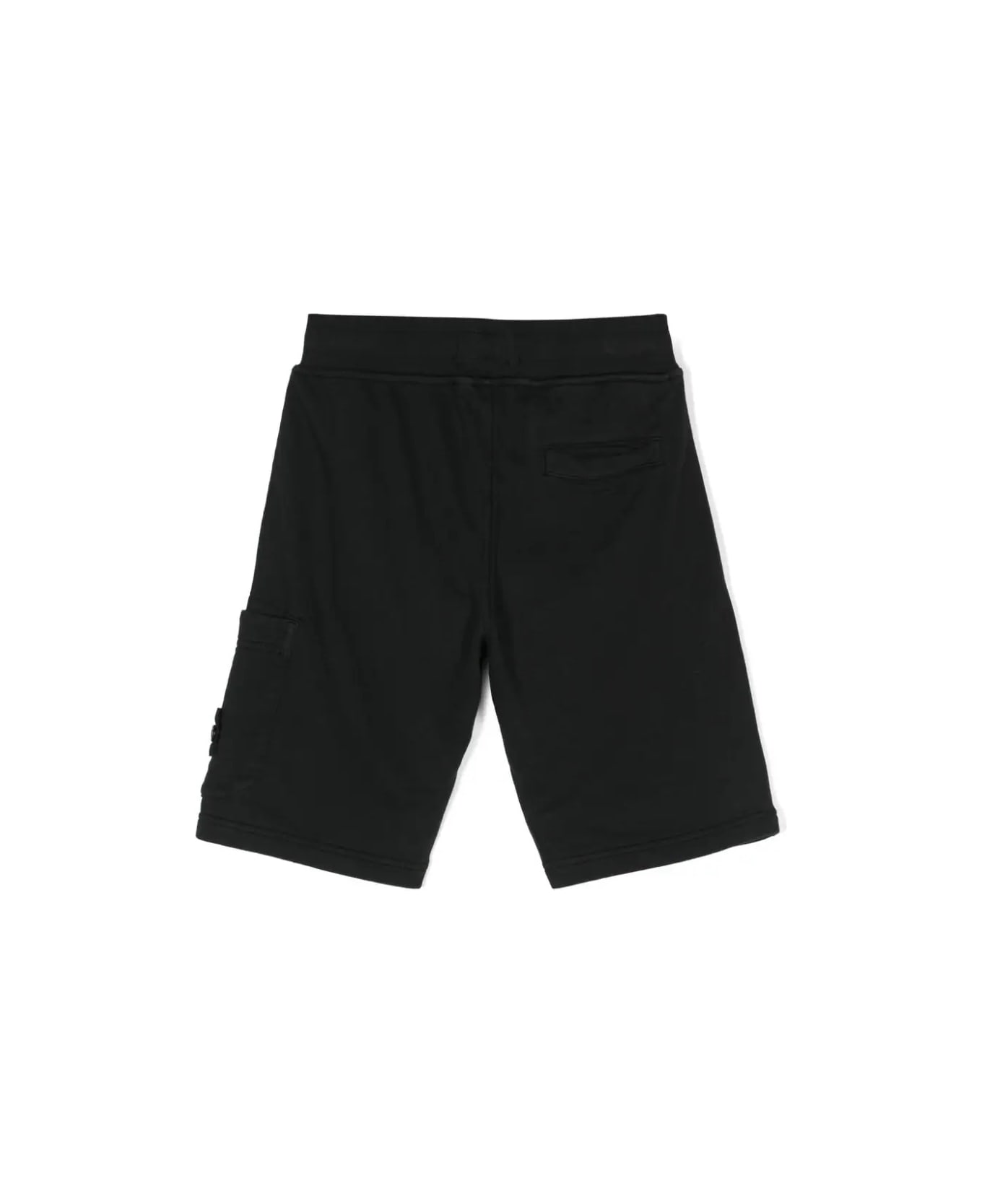 Stone Island Junior Black Sports Shorts With Logo - Nero