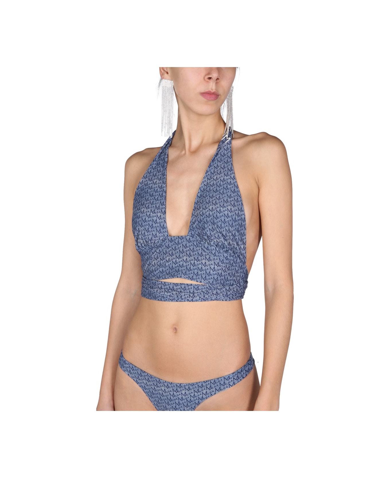 Magda Butrym Bikini Top With All Over Logo - BLUE