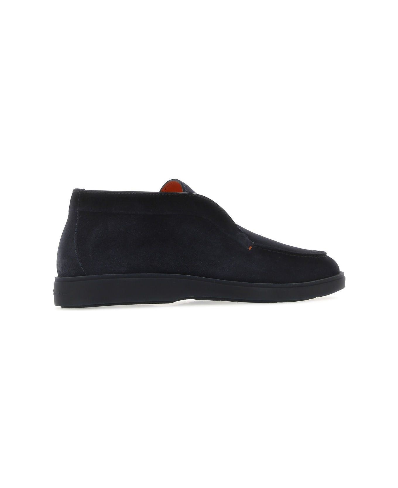 Santoni Navy Blue Suede Loafers - Blue