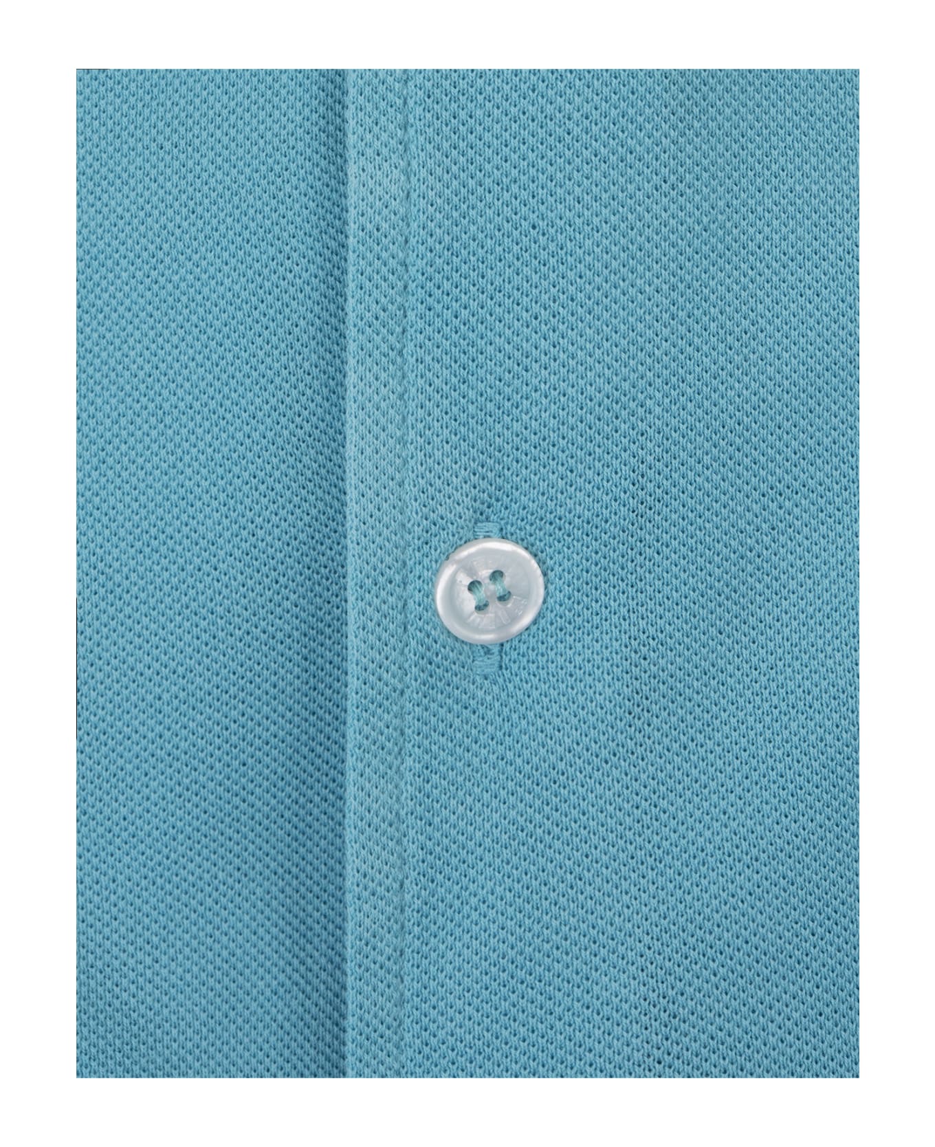 Fedeli Shirt In Turquoise Cotton Piqué - Blue