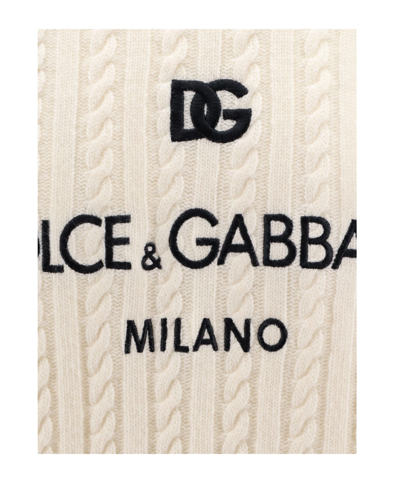 Dolce & Gabbana Braided Wool Sweater With Logo - White