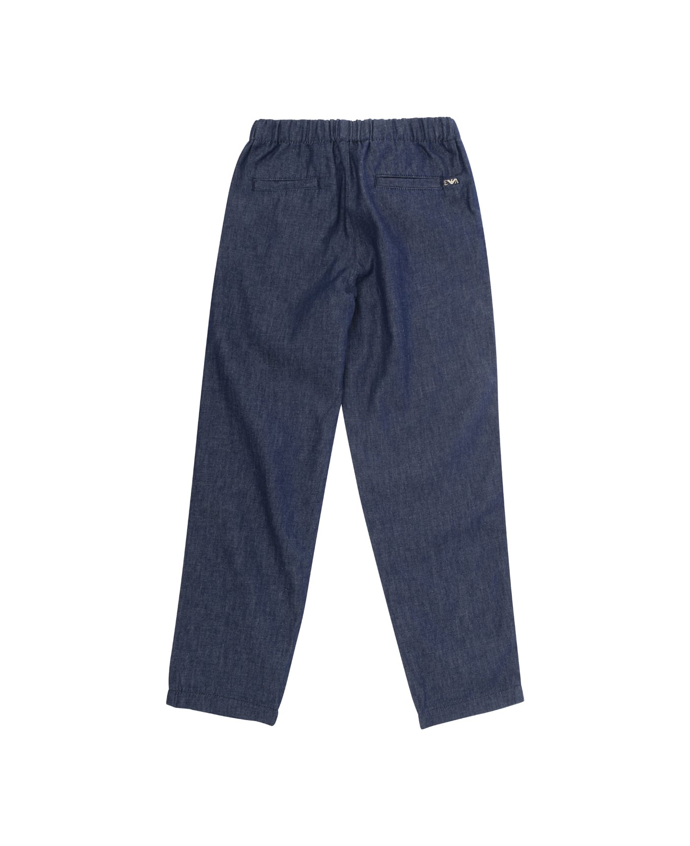 Emporio Armani Blue Pants With Drawstring And Logo Embroidery In Cotton Boy - Blu ボトムス