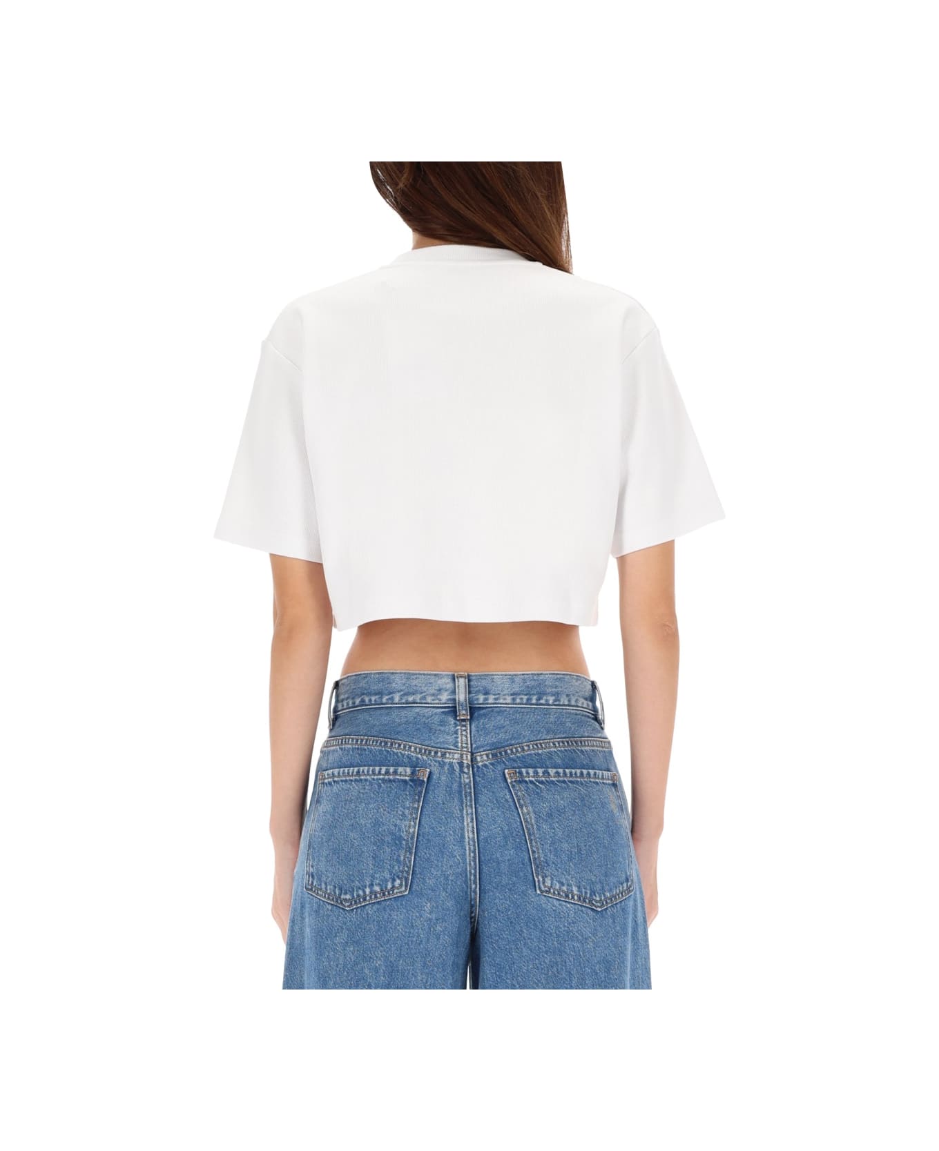 Off-White Ribbed Cropped T-shirt - WHITE