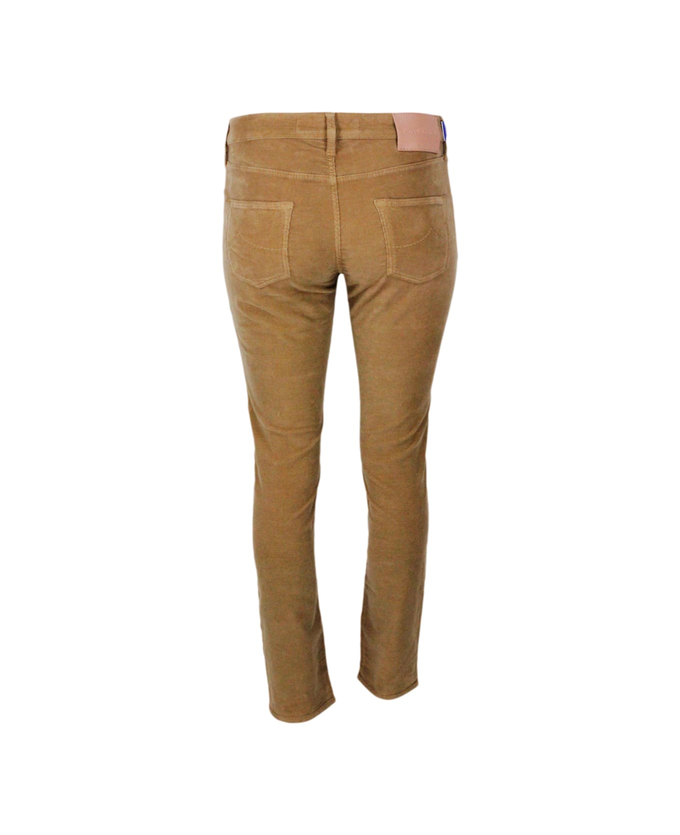 Jacob Cohen Kimberly Cigarette Cut Trousers In Soft 1000 Striped Stretch Velvet With 5 Pockets W/zip And Button Closure. Skinny Regular Waist. Velvet Label - Camel