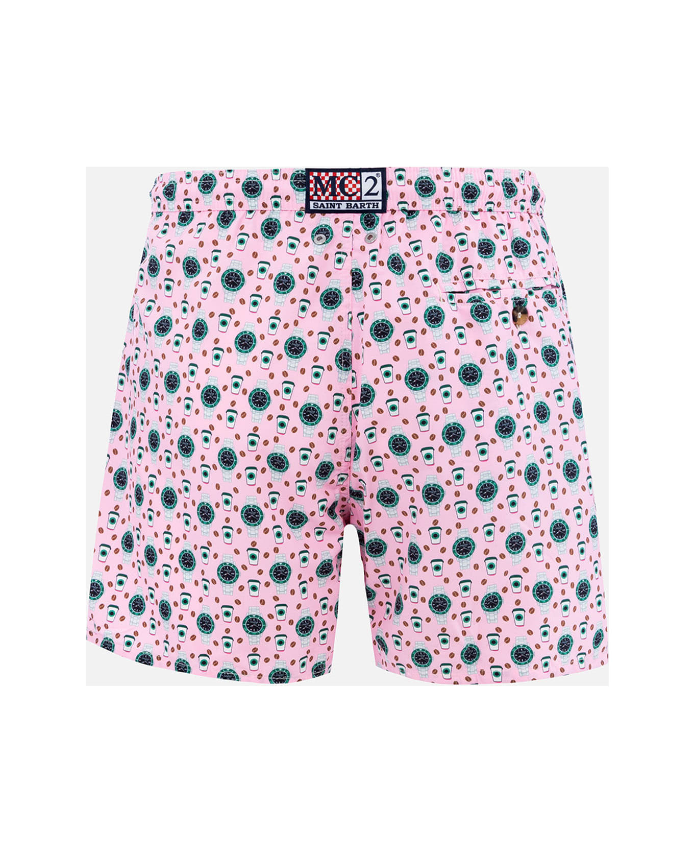 MC2 Saint Barth Man Lightweight Fabric Swim-shorts Lighting Micro Fantasy With Watches Print - PINK