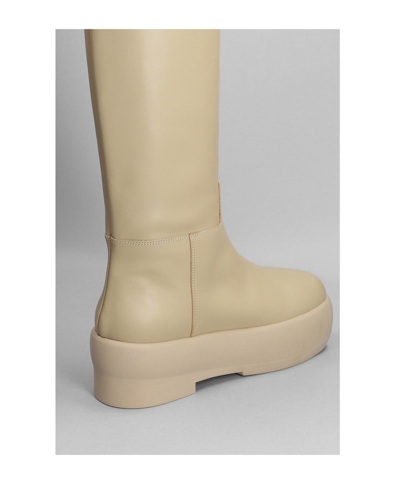 GIA BORGHINI Gia 16 Low Heels Boots In Beige Leather - Neutro