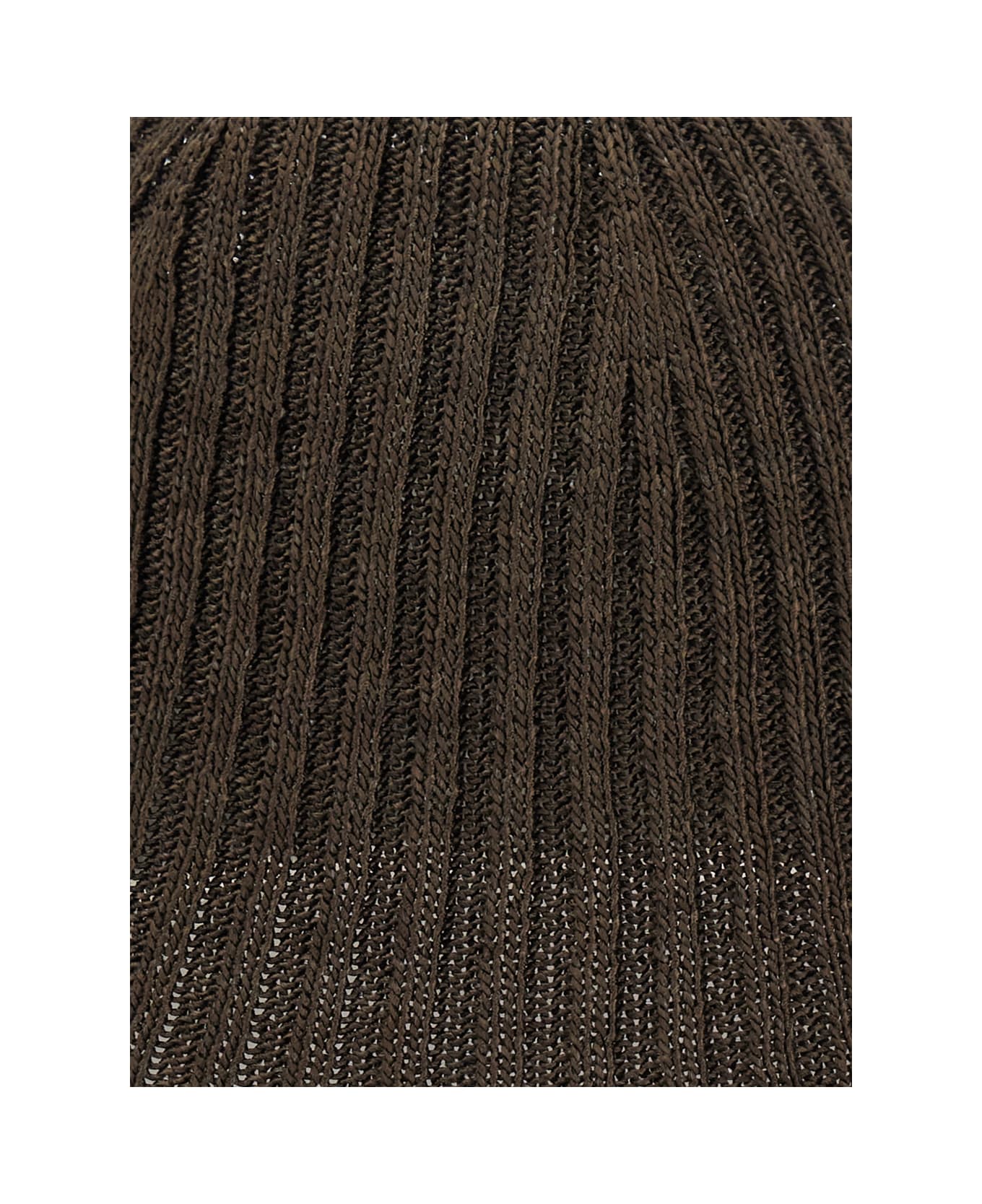 Brunello Cucinelli Brown Hat With Contrasting Hem And Ribbed Knit In Fabric Woman - Brown