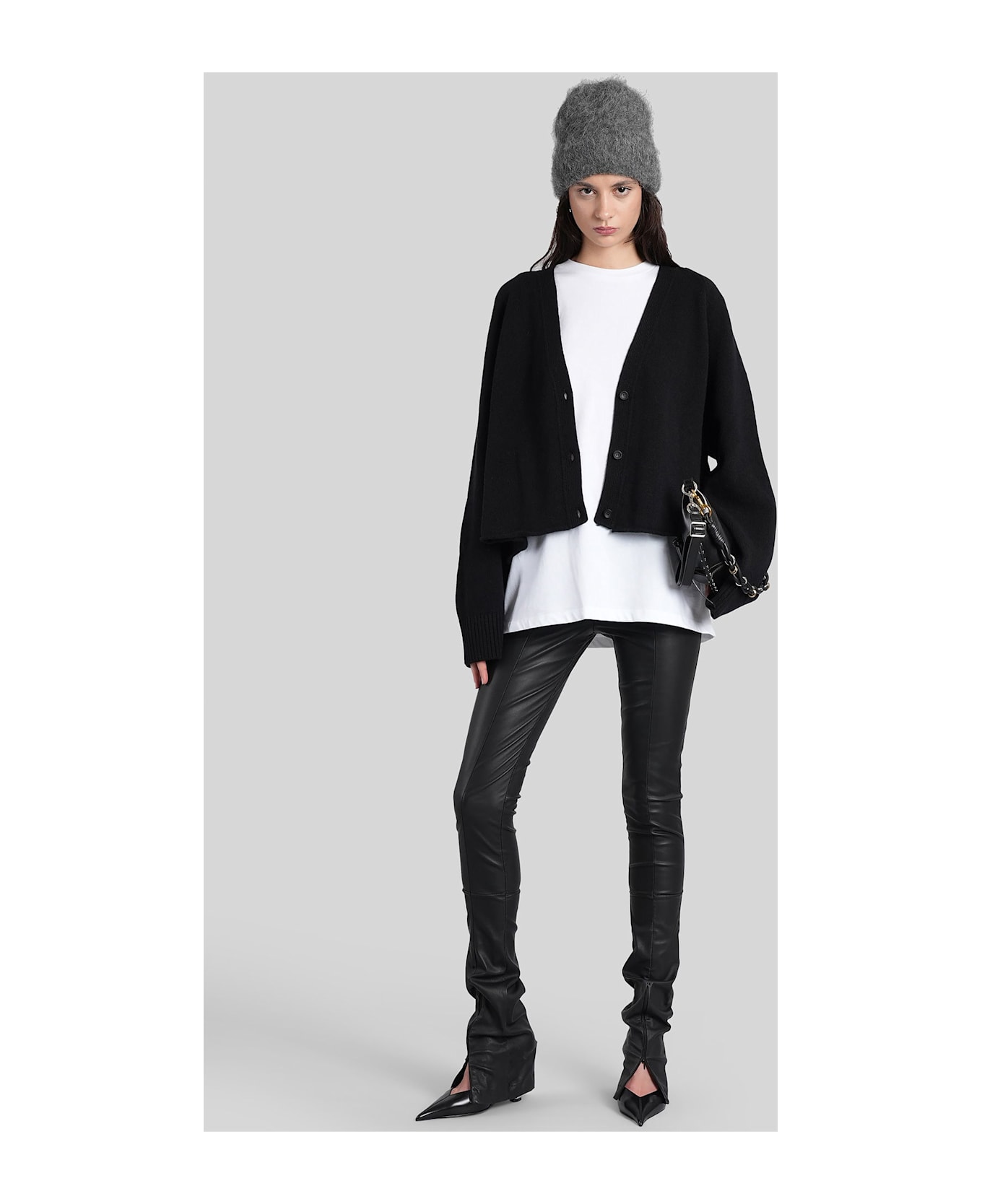 Laneus Cardigan In Black Wool - black