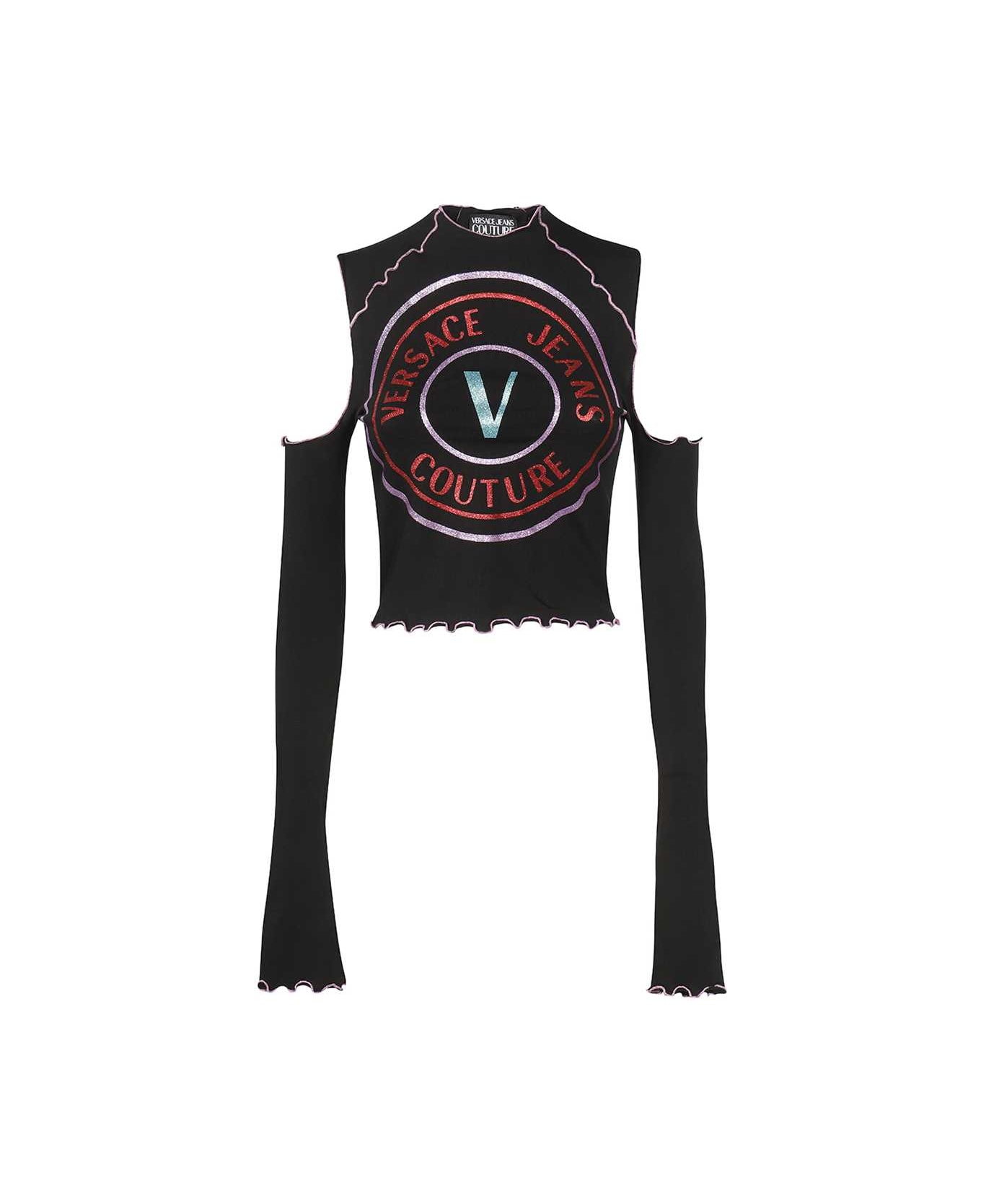 Versace Jeans Couture Long Sleeve Crop Top - black