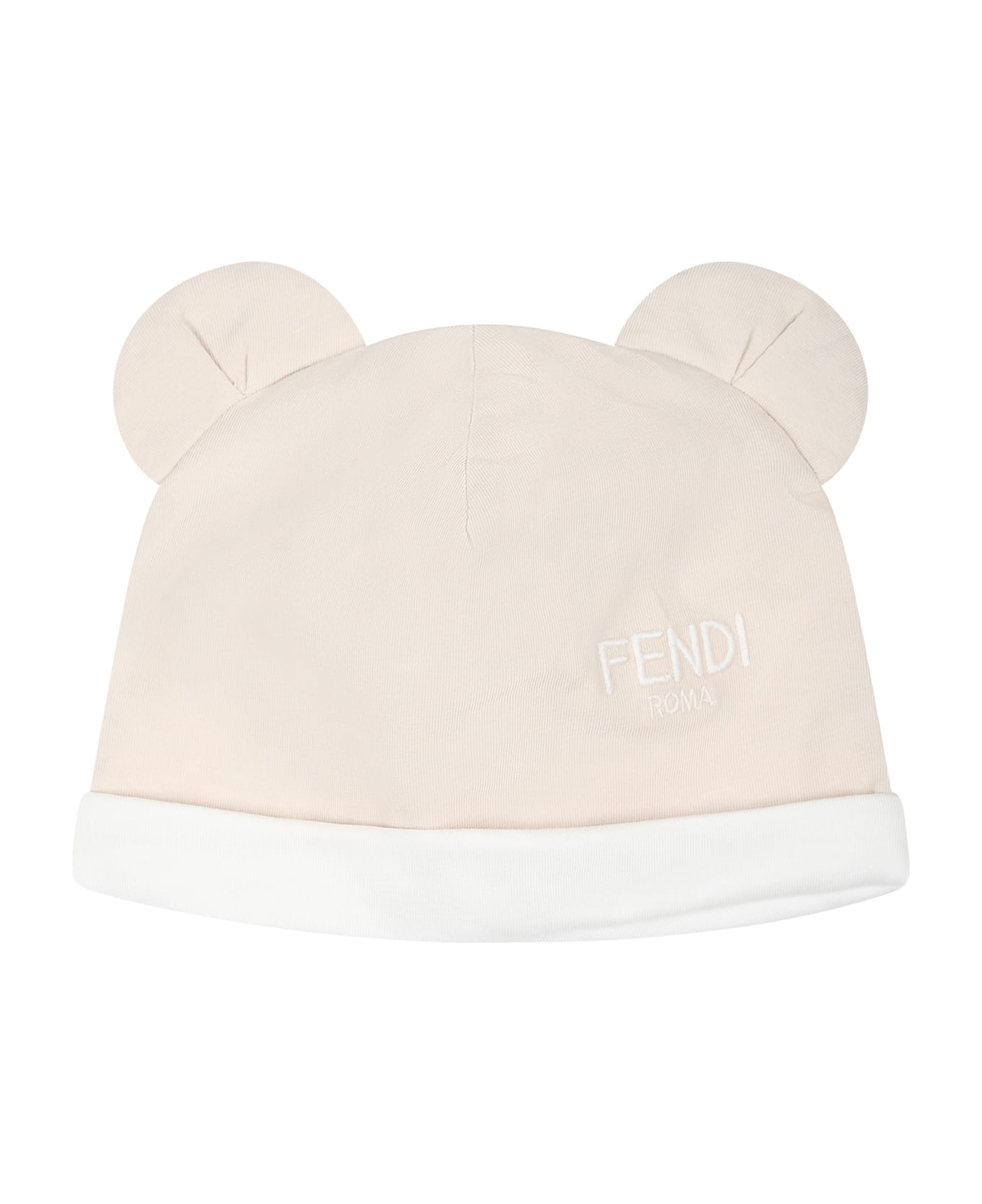 Fendi Beige Babygrow Set For Babykids With Bear And Fendi Logo - Beige
