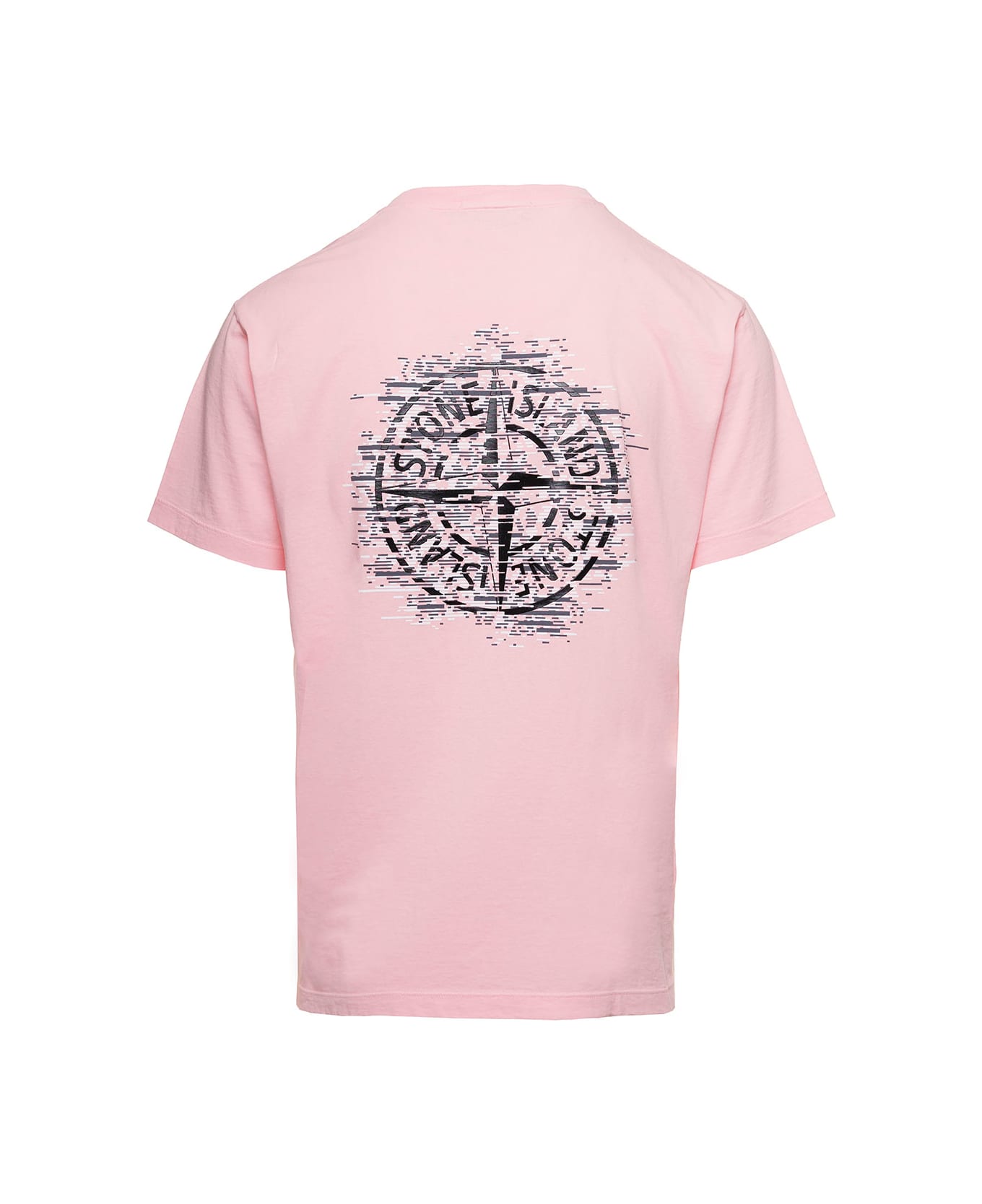 Stone Island Light Pink Crewneck T-shirt With Small Logo Print On The Front In Cotton Man - Pink