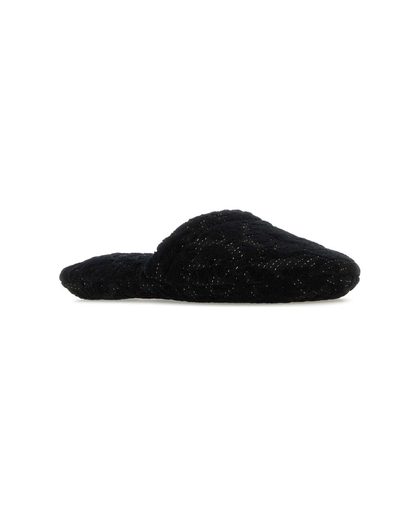 Versace Black Cotton Blend Slippers - ANTHRACITE