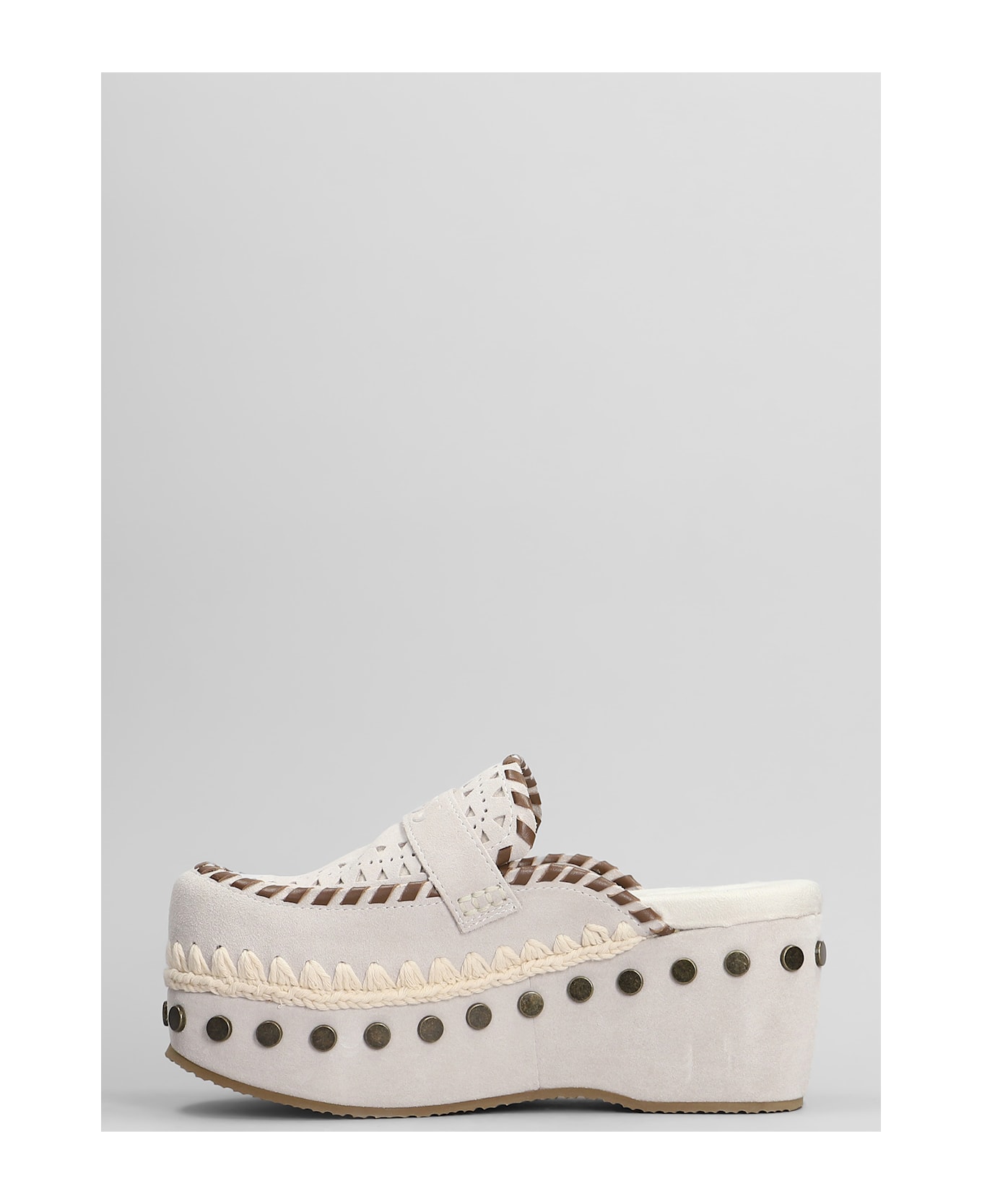 Mou Clog Leather Slipper-mule In Grey Suede - Grey