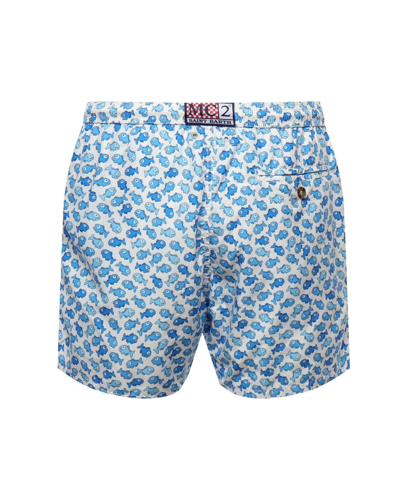 MC2 Saint Barth Pattern-printed Drawstring Swim Shorts - White