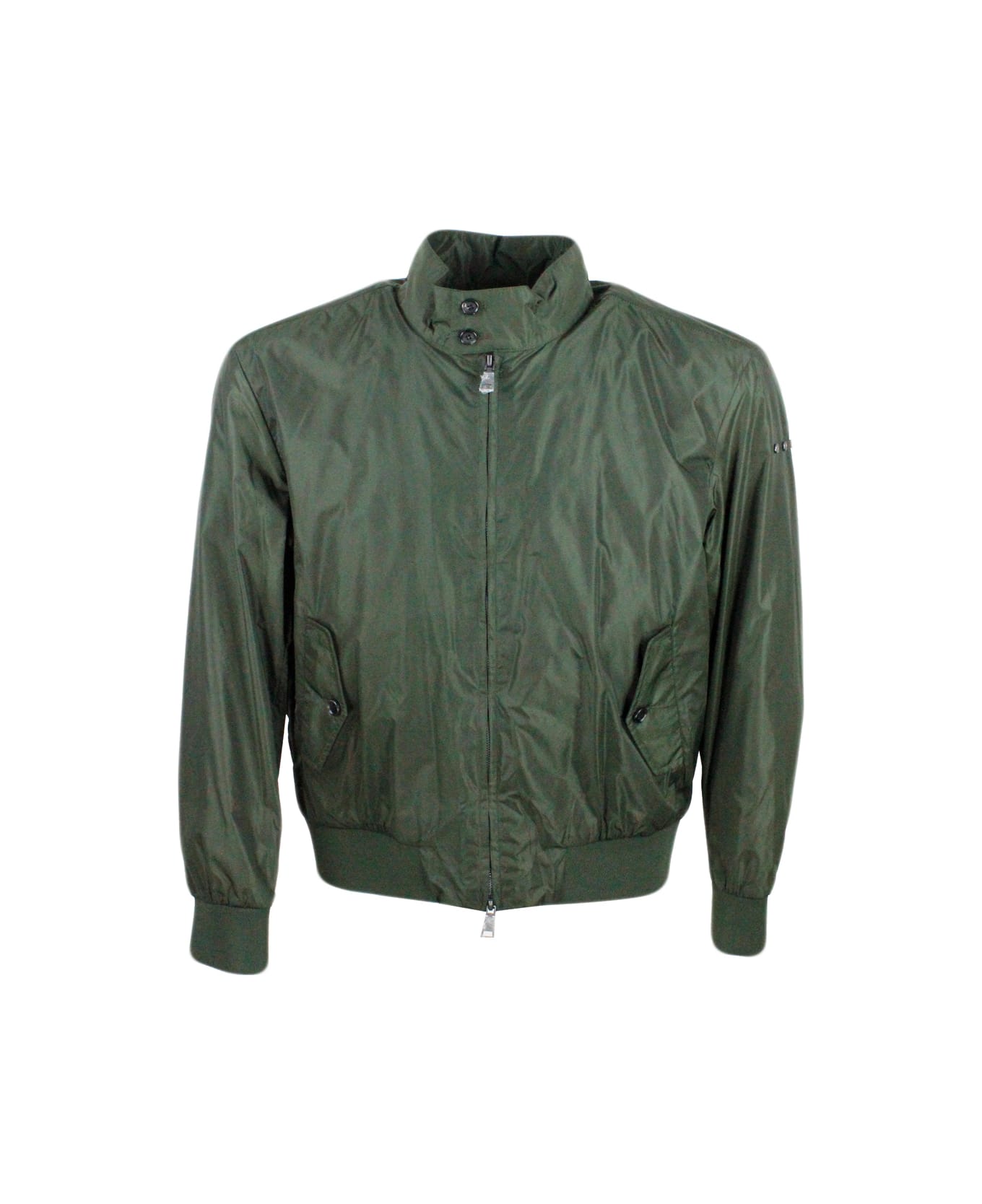 Add Water-repellent Nylon Bomber Jacket, Zip Closure And Pockets With Flap Closure - Green