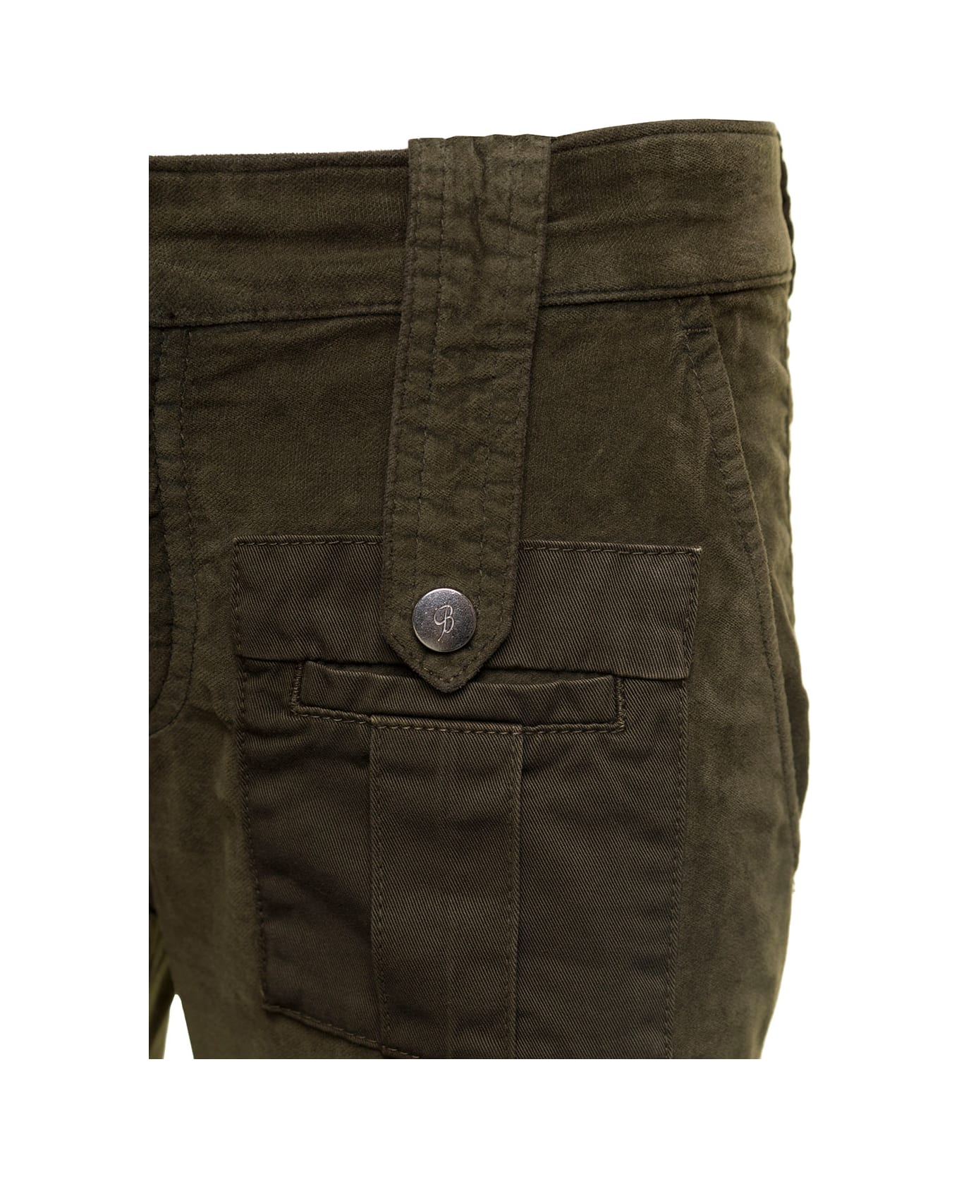 Blumarine Military Green Low-waisted Cargo Pants With Logo Patch In Velvet Woman - Green ボトムス