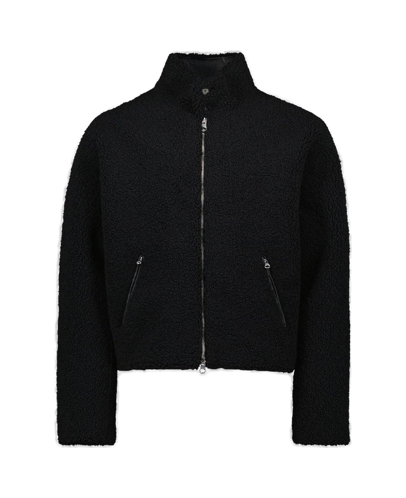 Courrèges Logo-patch Fleece Bomber Jacket - BLACK