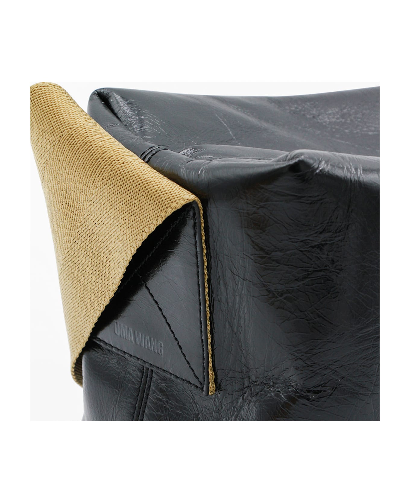 Uma Wang Black Leather Tofu Medium Shoulder Bag - BLACK/MUSTARD