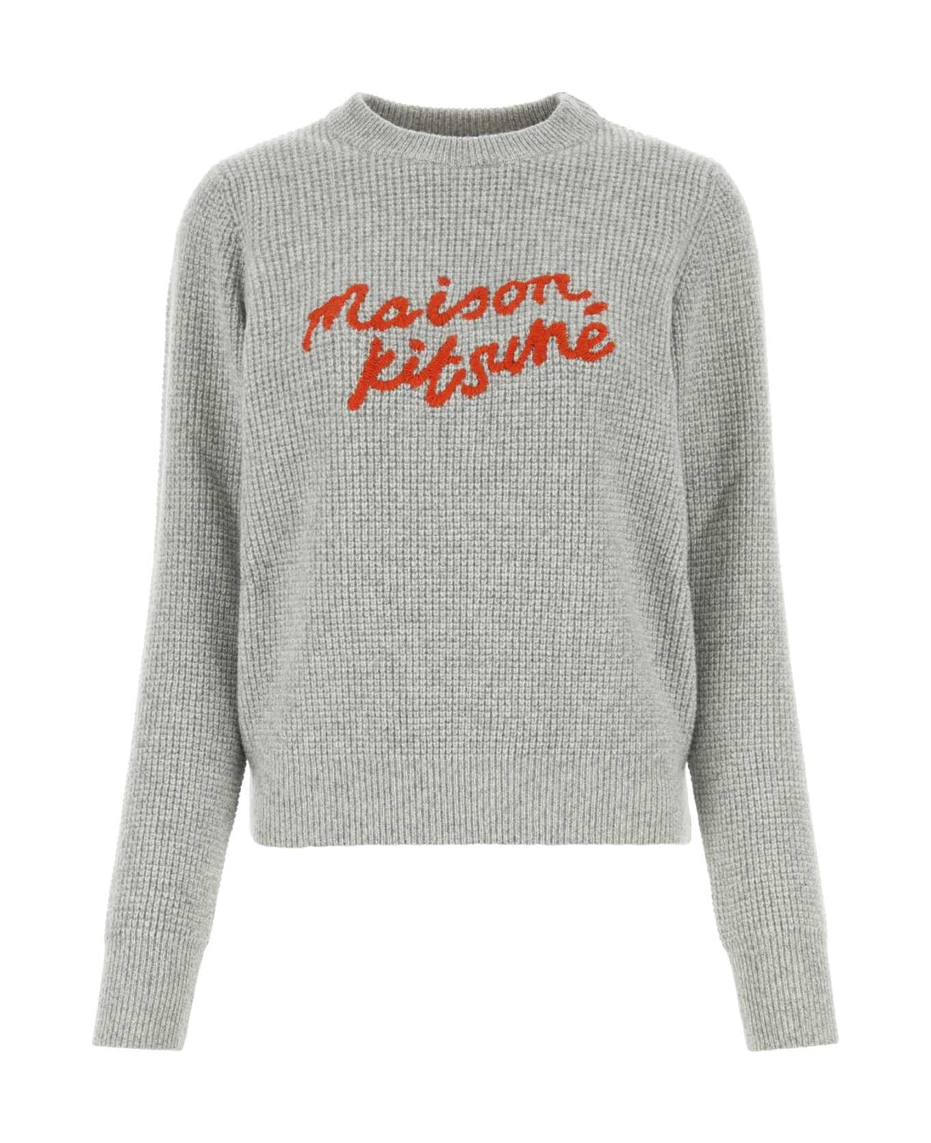 Maison Kitsuné Light Grey Wool Sweater - LIGHT GREY MELANGE