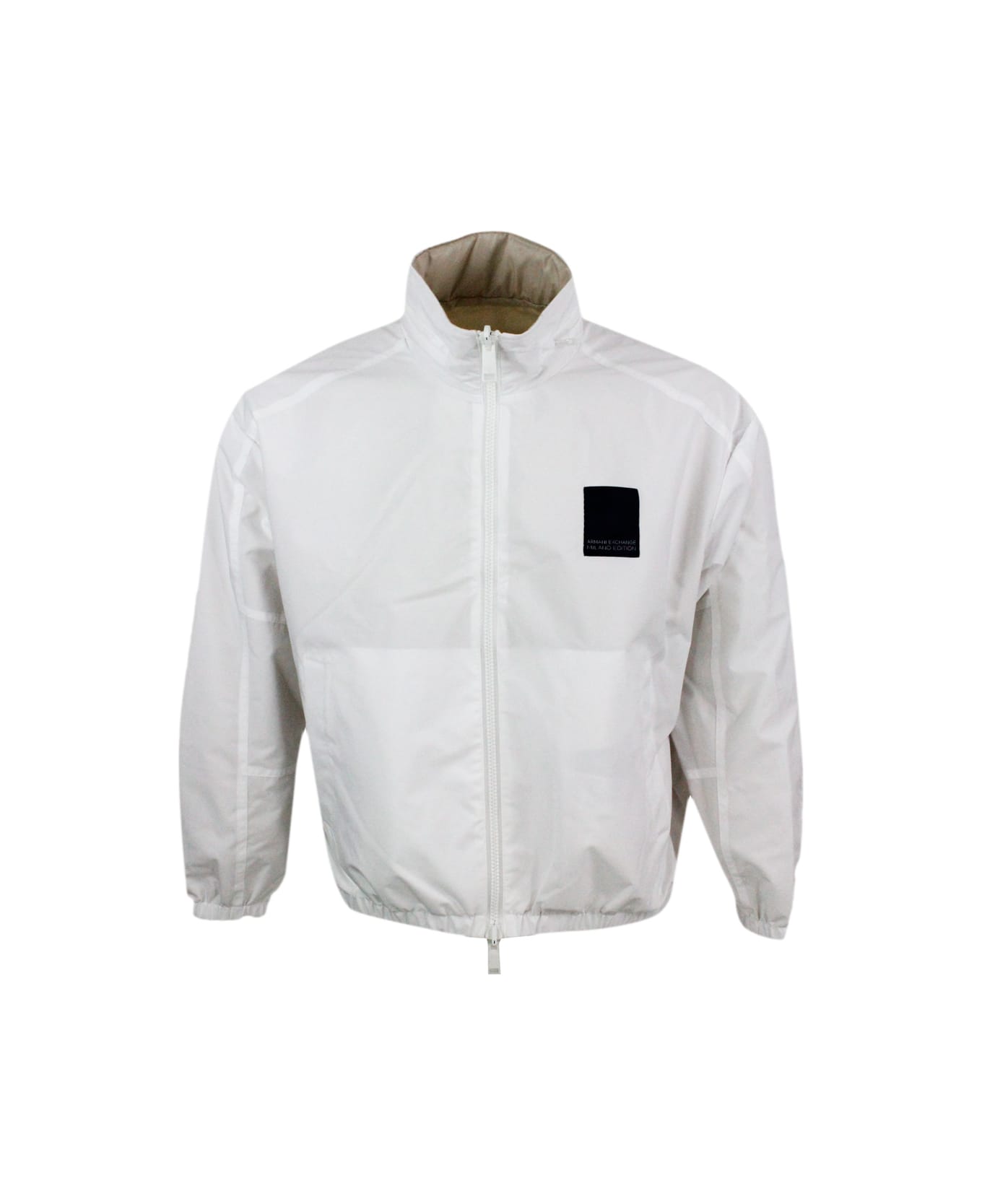 Armani Collezioni Reversible Windproof Jacket In Light Technical Fabric, Milano Edition Line, Zip Closure And Concealed Hood - White