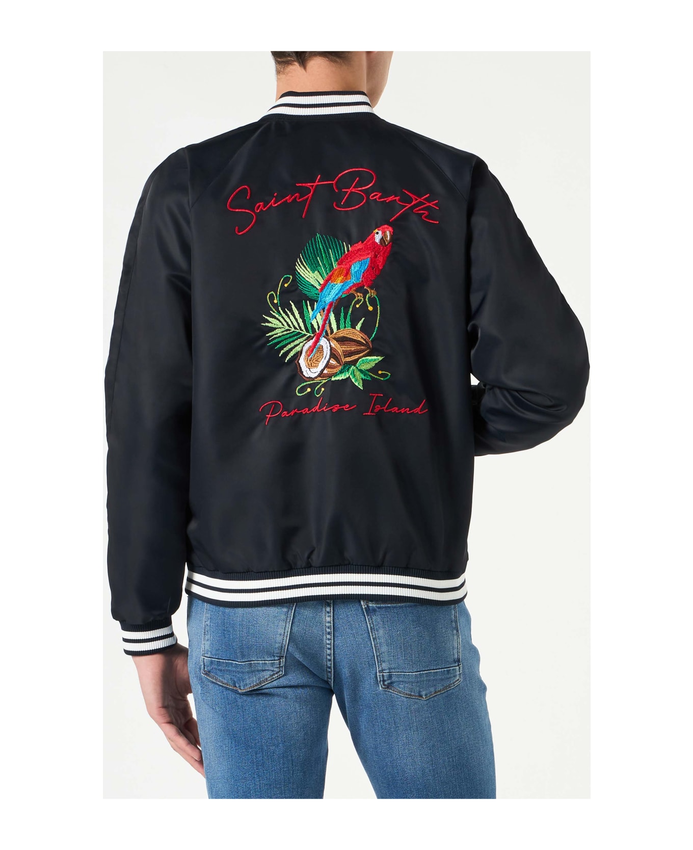 MC2 Saint Barth Man Blue Navy Jacket With Parrots Embroidery - BLUE