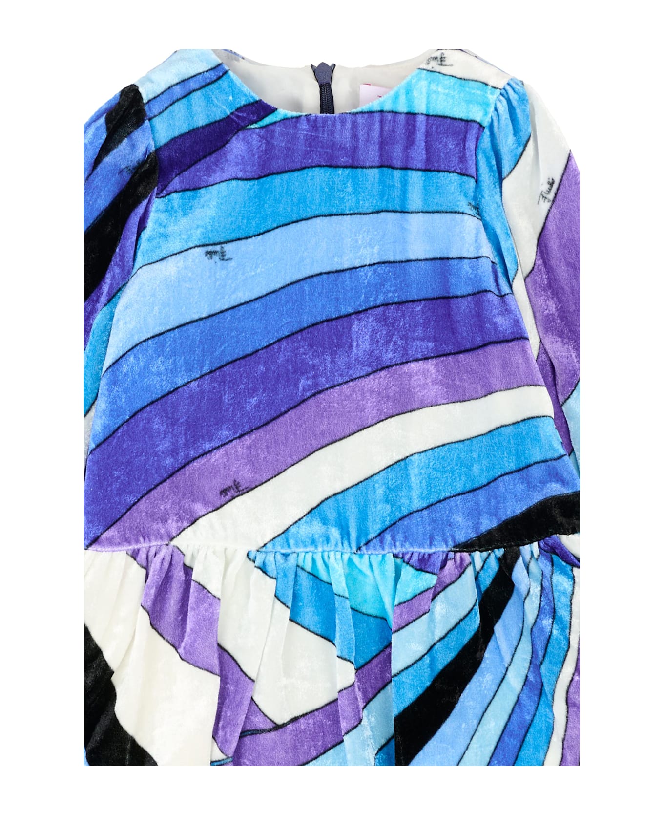 Pucci Blue Dress For Baby Girl With Marble Print - Blue