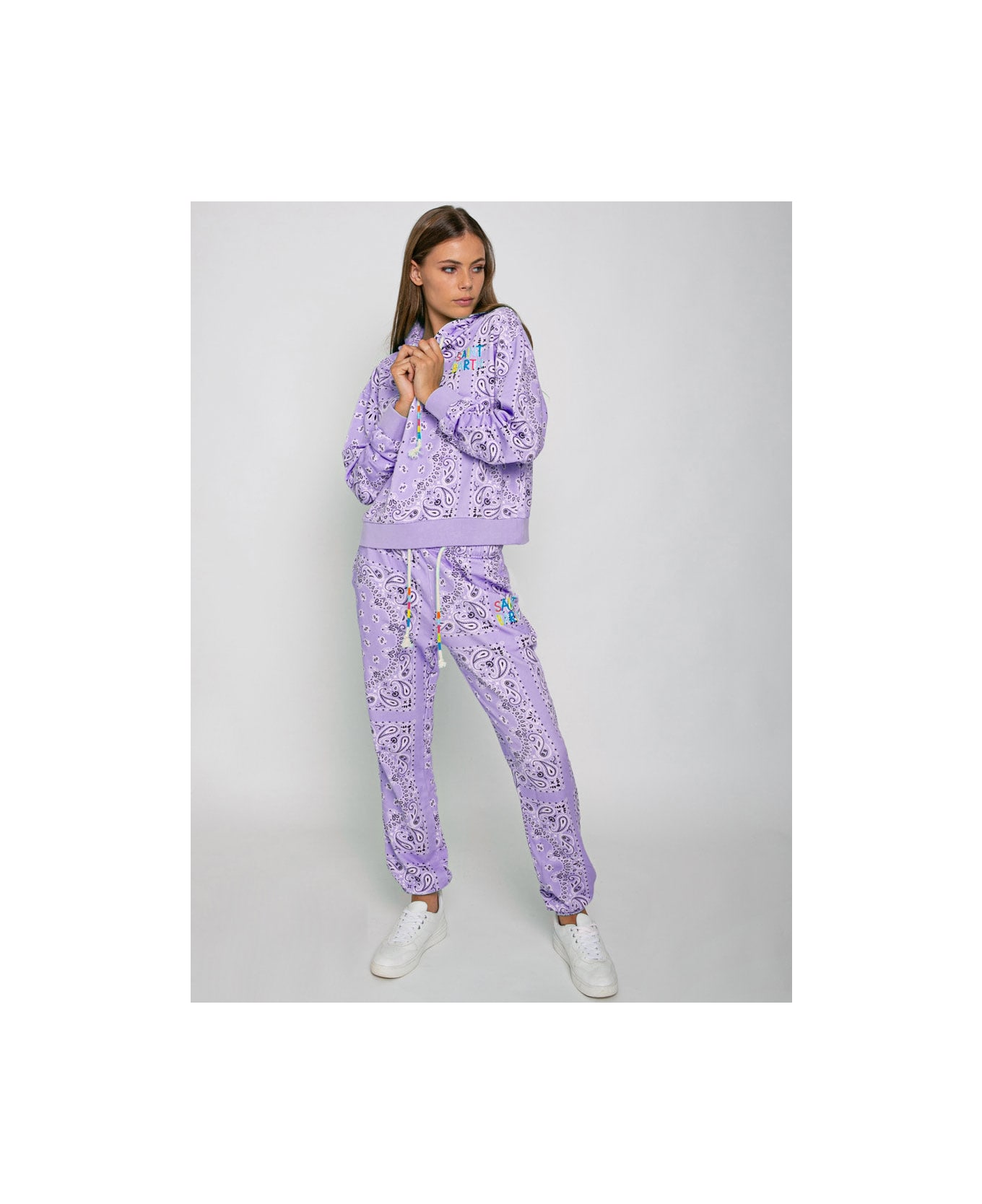MC2 Saint Barth Cotton Bandanna Joggers With Saint Barth Embroidery - PURPLE