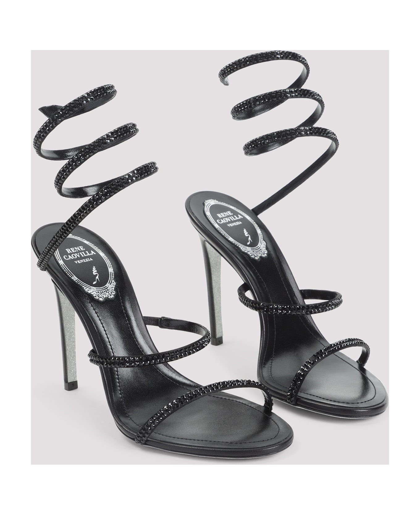 René Caovilla Rene Caovilla Leather Sandals - Black Satin