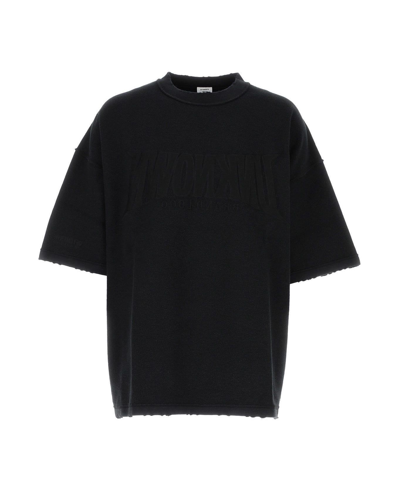 VETEMENTS Black Cotton Blend Oversize T-shirt - Dirty Black