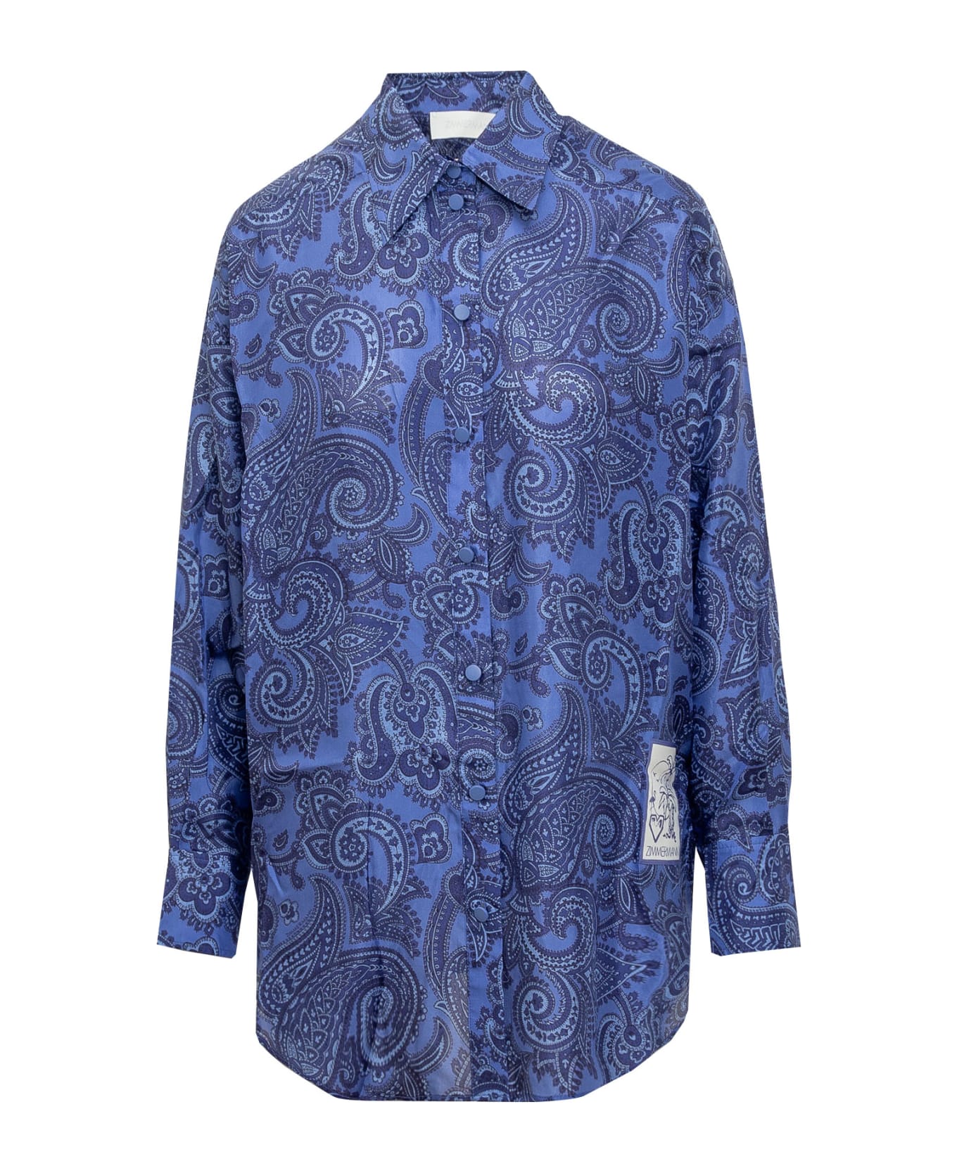 Zimmermann Silk Habotai Ottie Relaxed Blue Paisley Shirt - BLUE PAISLEY