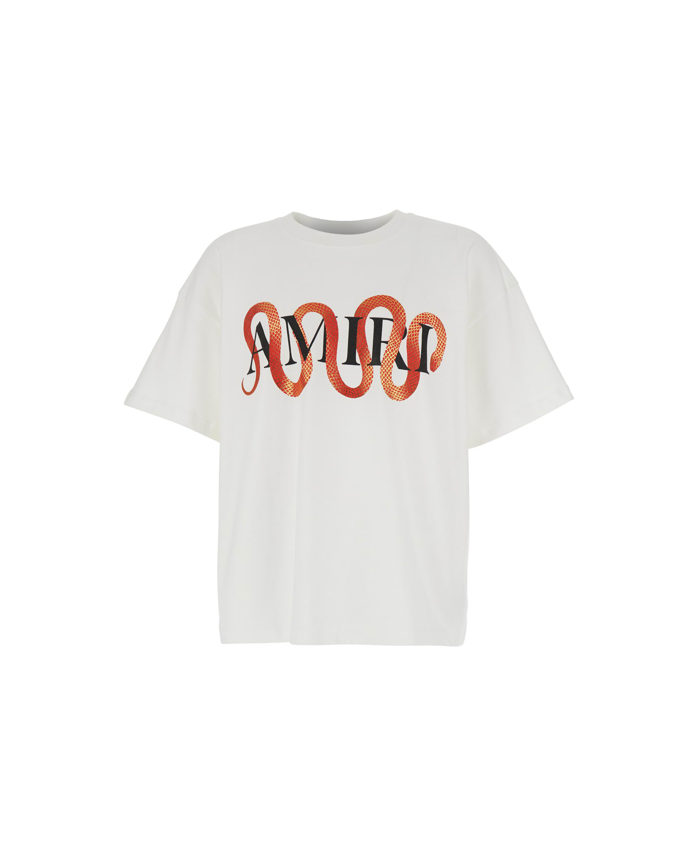 AMIRI 'snake' White Crewneck T-shirt With Maxi Logo Print On The Front In Cotton Man - White