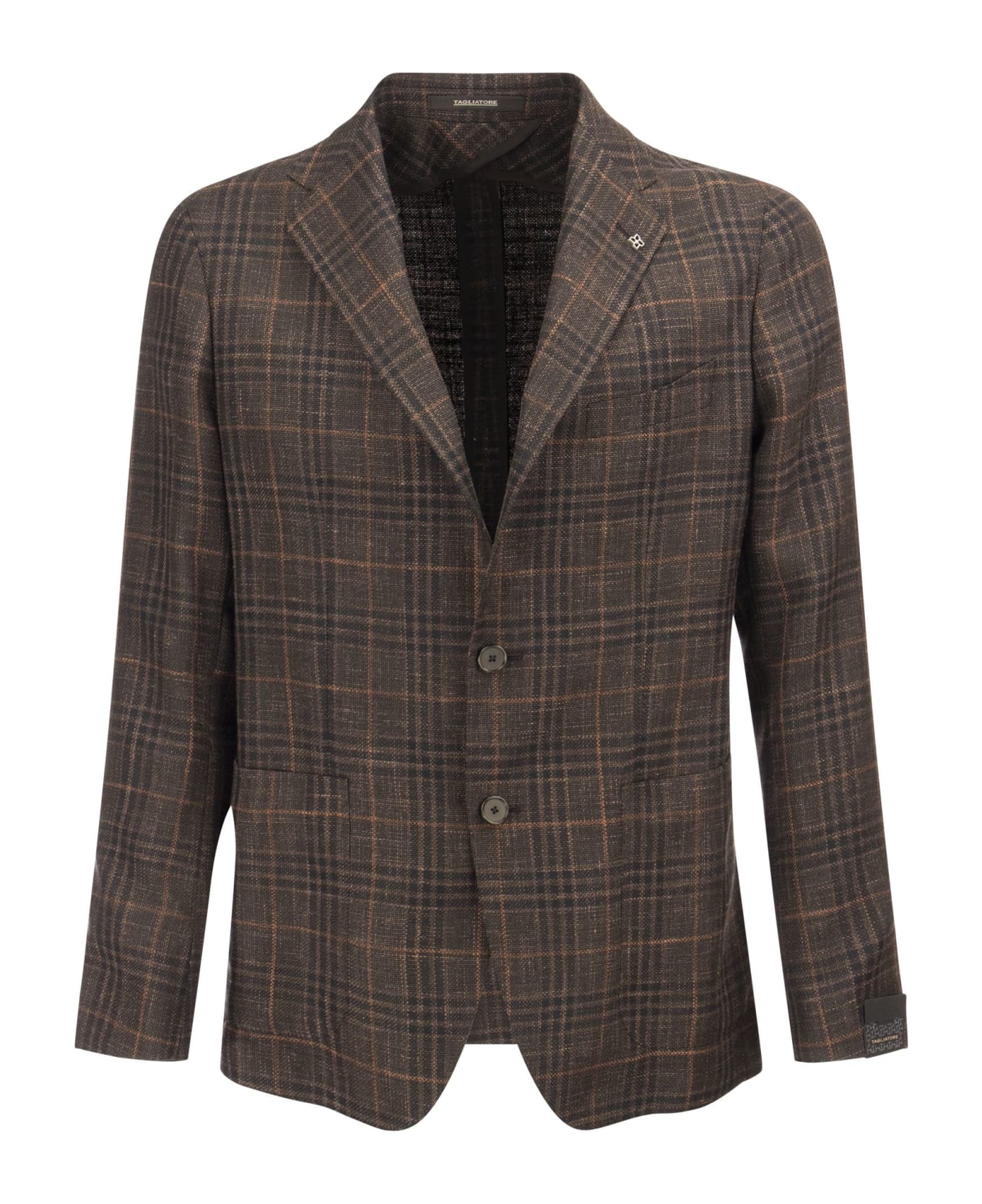 Tagliatore Wool, Silk And Linen Jacket With Tartan Pattern - Dark Brown