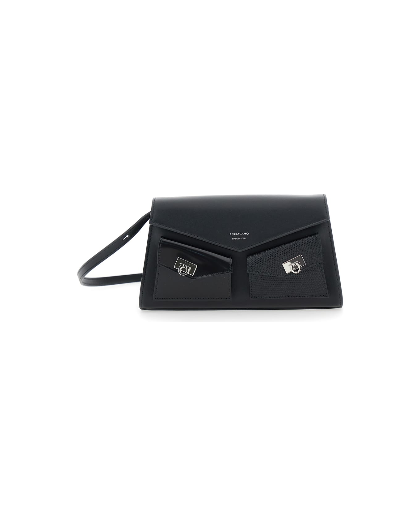 Ferragamo 
hug Mini
 Black Crossbody Bag With Logo Lettering On The Front In Leather Woman - Black