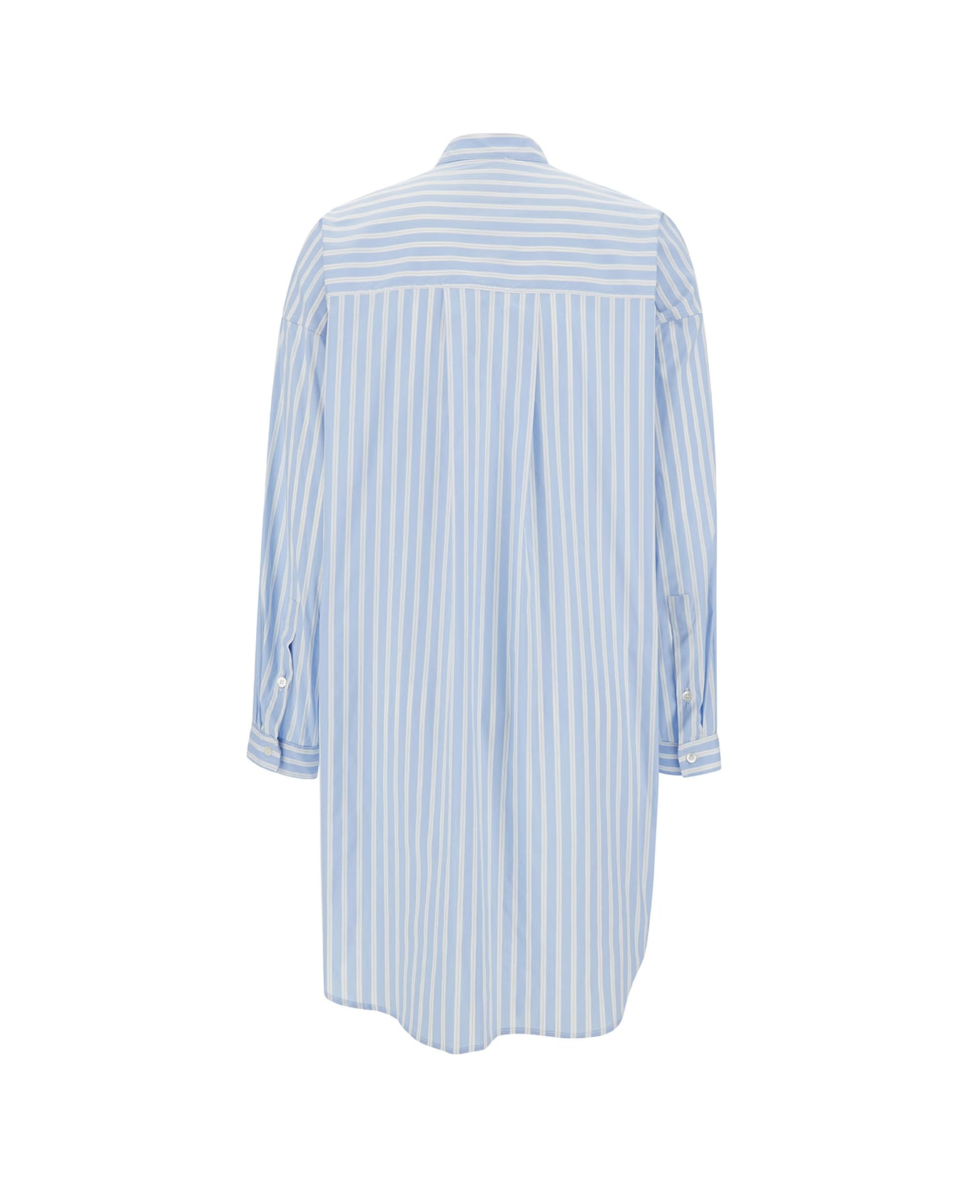SEMICOUTURE Mini Light Blue Shirt Dress With Stripe Motif In Cotton Blend Woman - Light blue