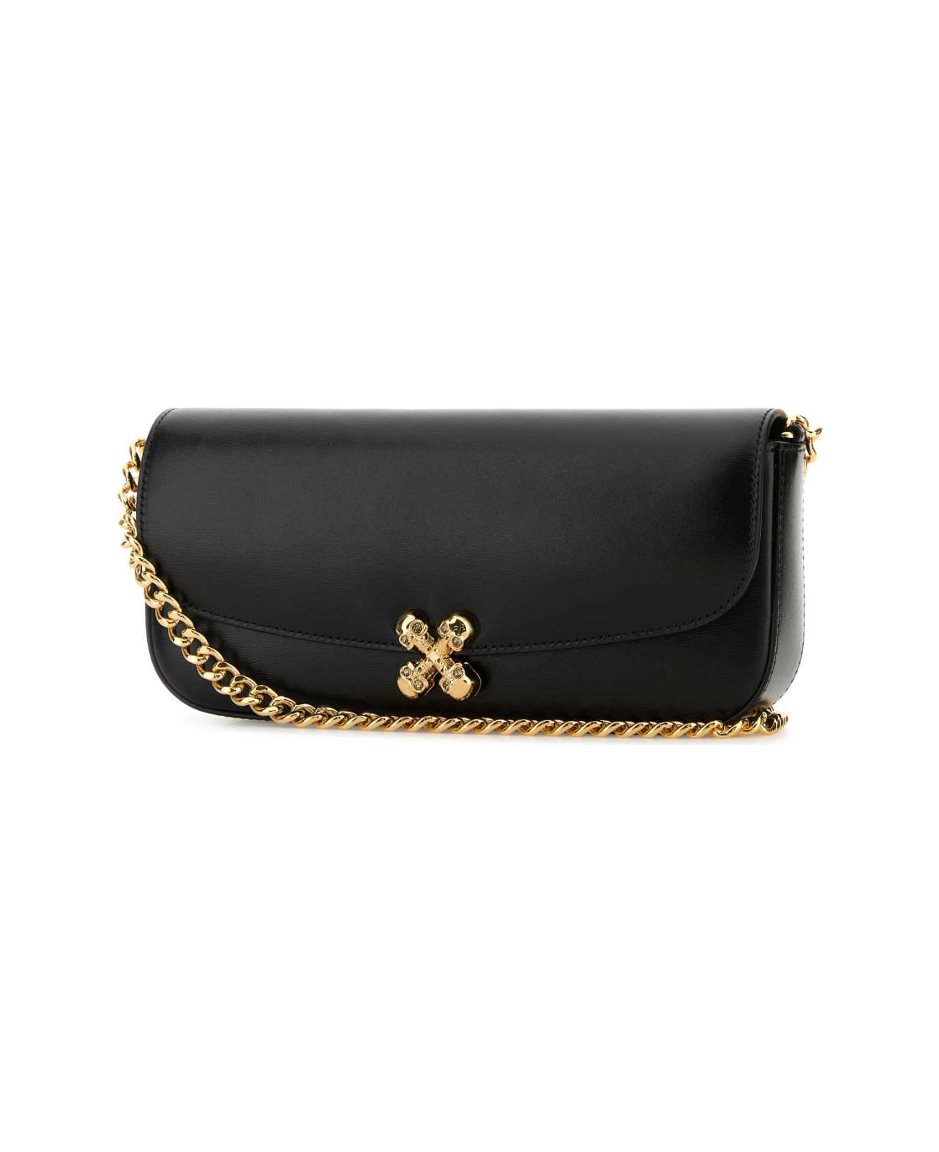 Alexander McQueen Black Leather Skull Flower Crossbody Bag