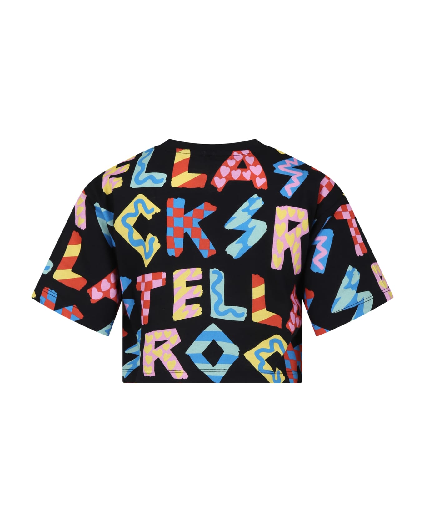 Stella McCartney Kids Black T-shirt For Girl With All-over Multicolor Print - Black
