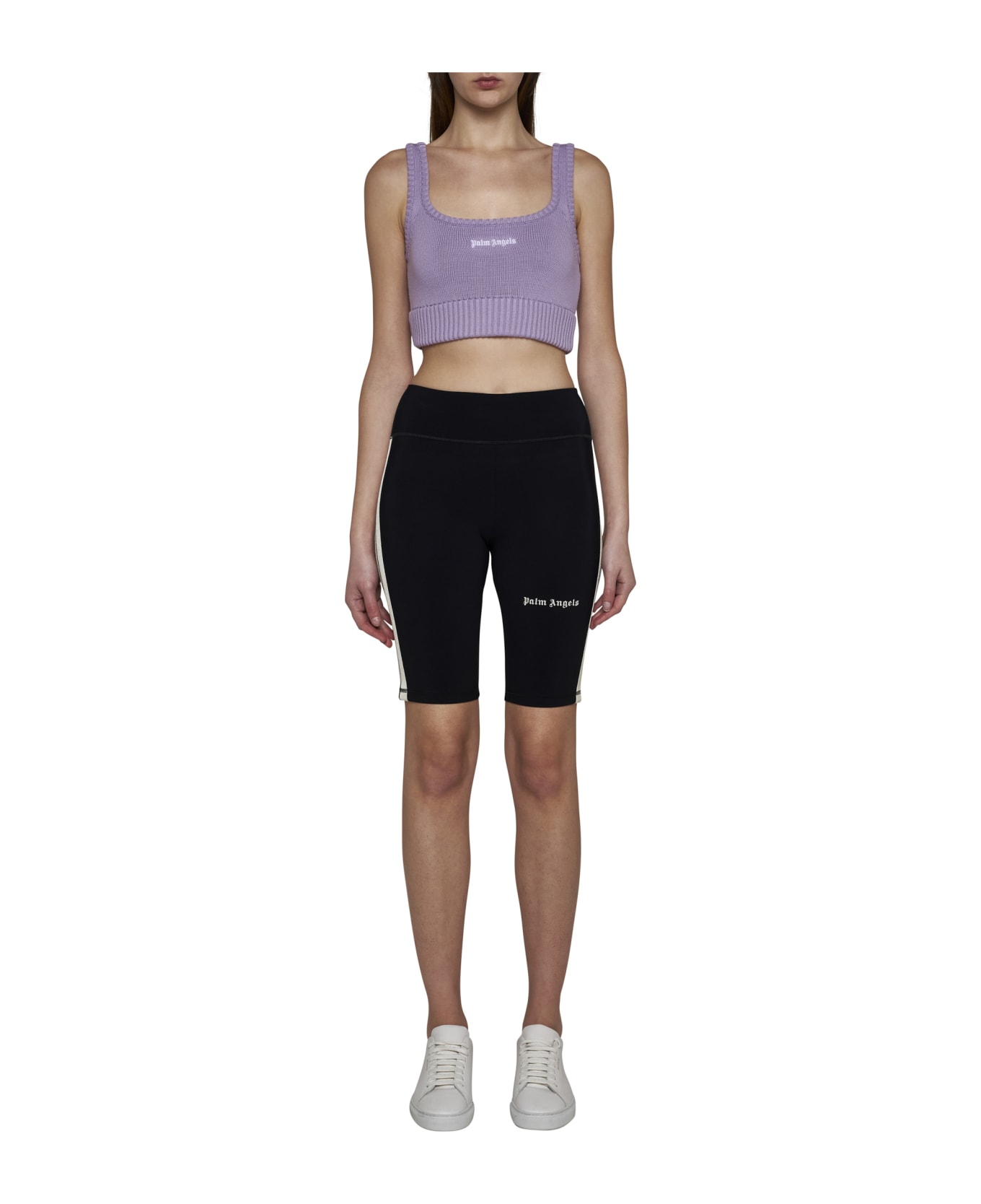 Palm Angels Logo Embroidered Knit Cropped Top - Lilac off white