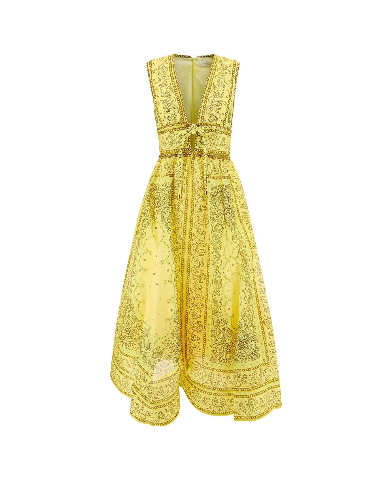 Zimmermann 'matchmaker' Long Yellow Dress With Bandana Print And Bow Detail In Silk Woman - Yellow
