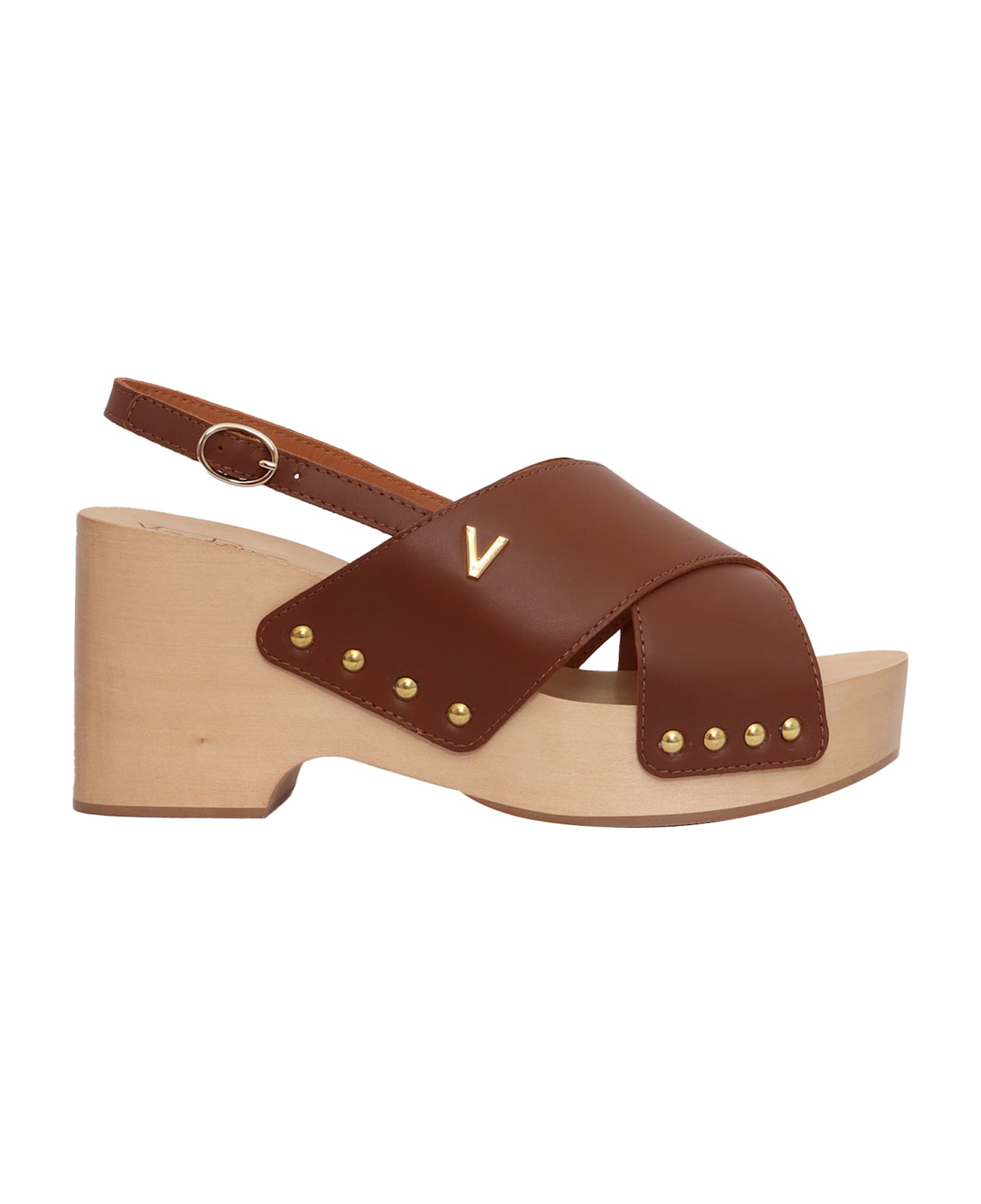 Via Roma 15 Wooden Heeled Sandals - BROWN