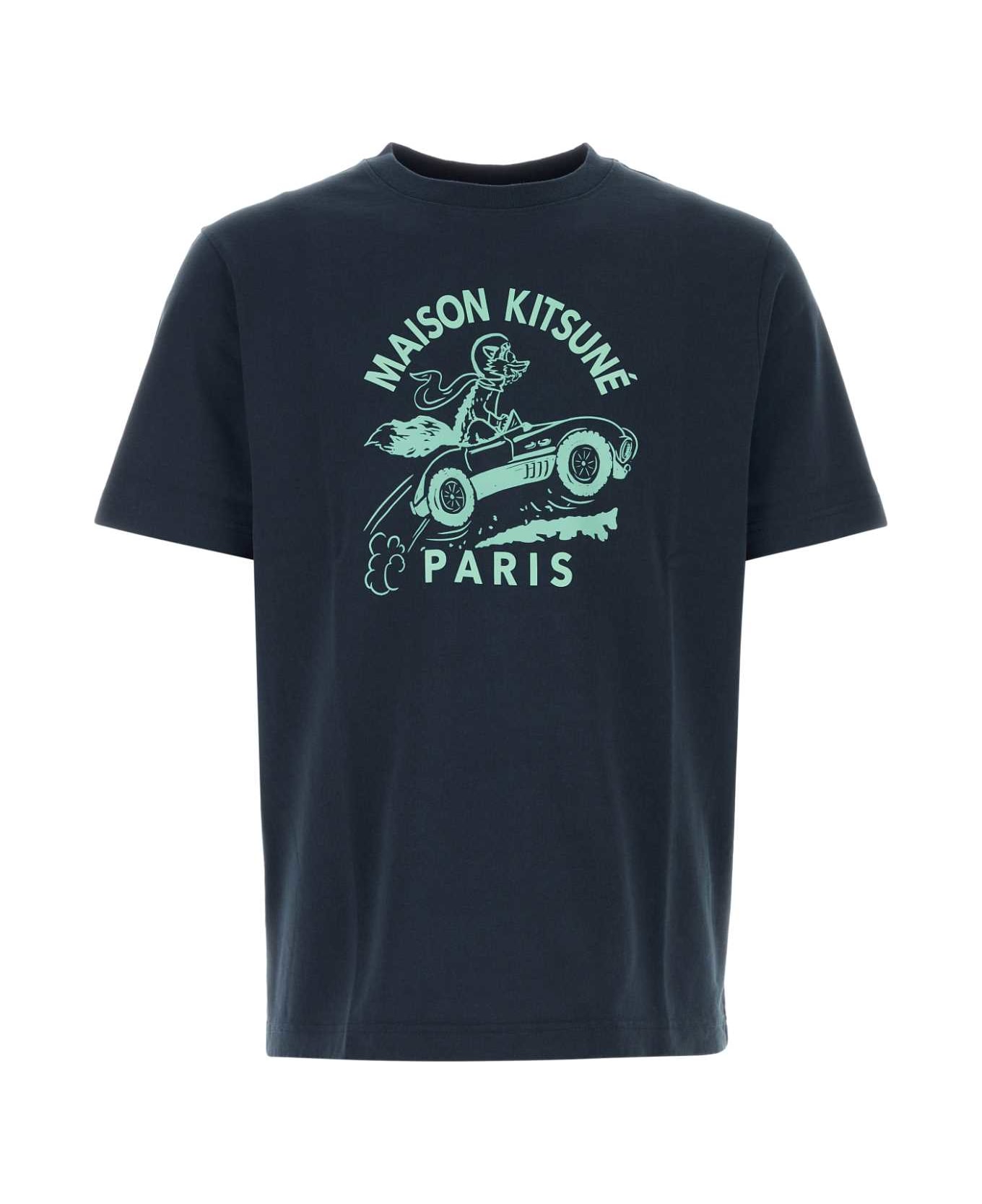 Maison Kitsuné Navy Blue Cotton T-shirt - INKBLUE