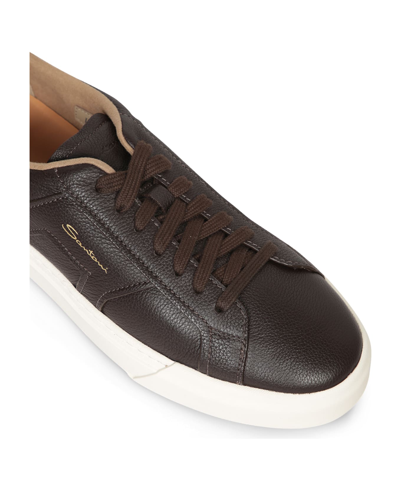 Santoni Brown Leather Sneakers - Brown