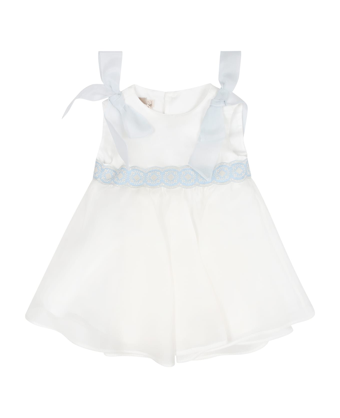 La stupenderia White Dress For Baby Girl With Light Blue Embroidery - White ウェア