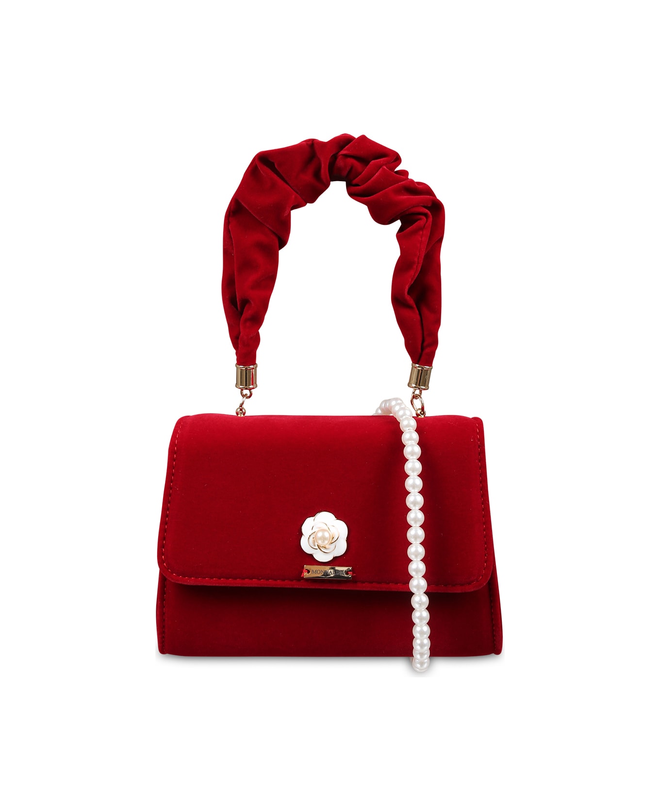 Monnalisa Burgundy Bag For Girl With Pearl - Bordeaux