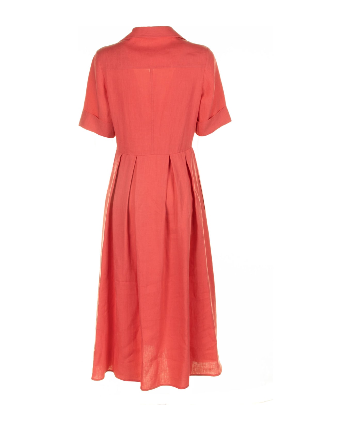 Eleventy Long Coral Half-sleeved Linen Dress - CORALLO