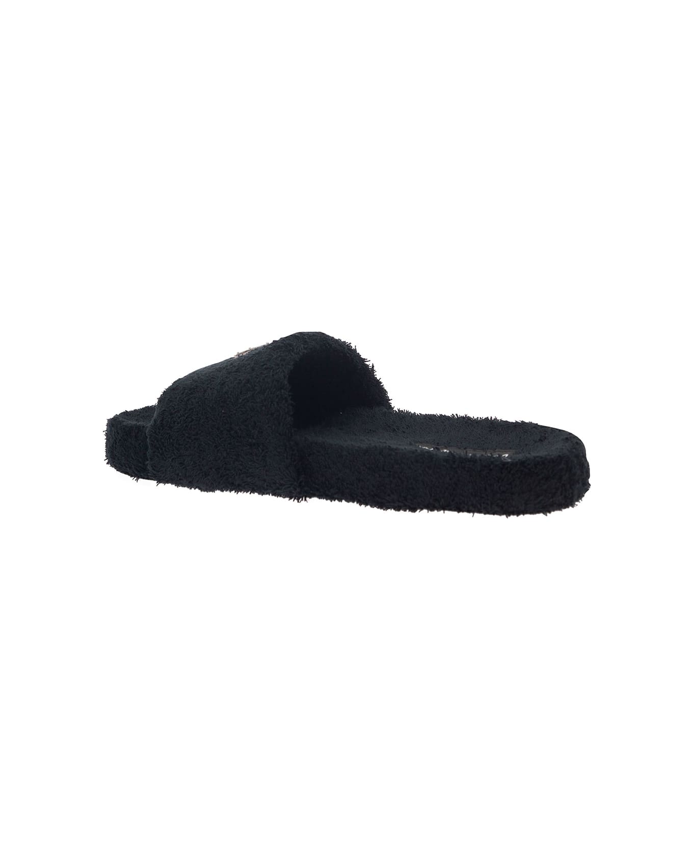 Dolce & Gabbana Black Slide Sandal With Logo Plaque In Terrycloth Man - Black その他各種シューズ
